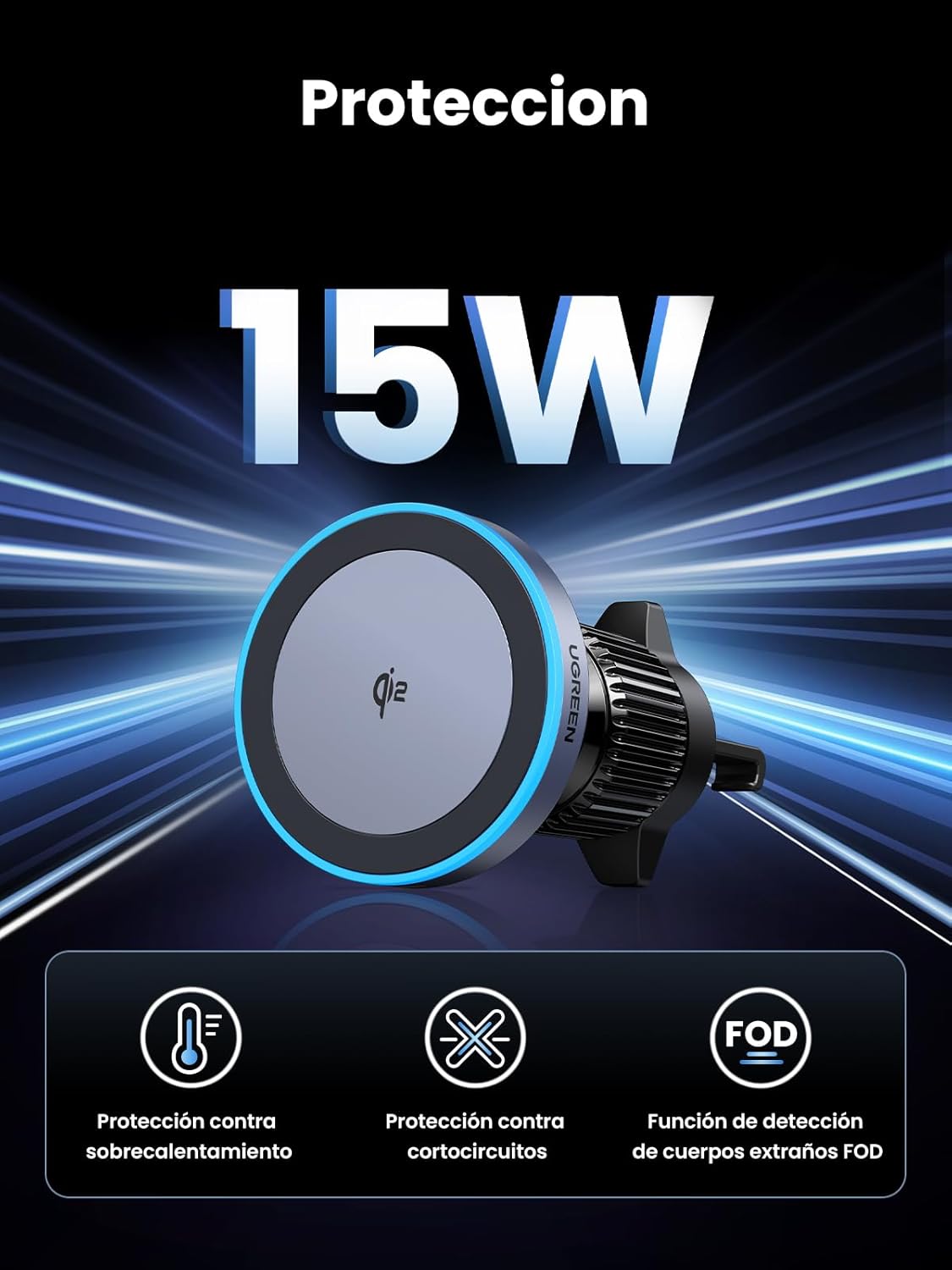 Thumbnail 2 de UGREEN Cargador Inalámbrico Coche Qi2 15W 🚗 Soporte Magnético