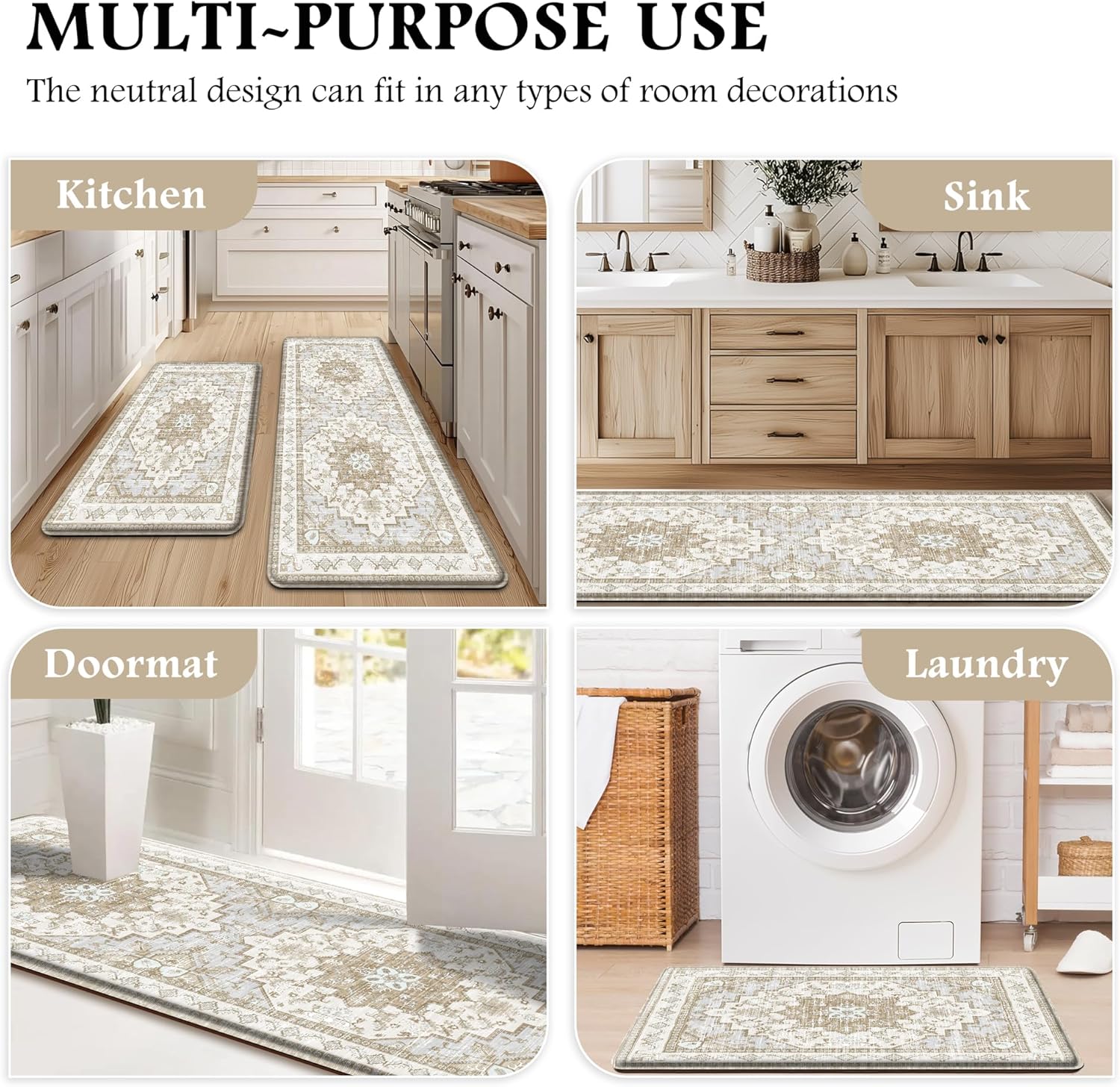 Thumbnail 5 de Boho Kitchen Mats 2-Piece Anti-Fatigue Cushioned PVC Set (Non-Slip, Waterproof) — Beige Tan