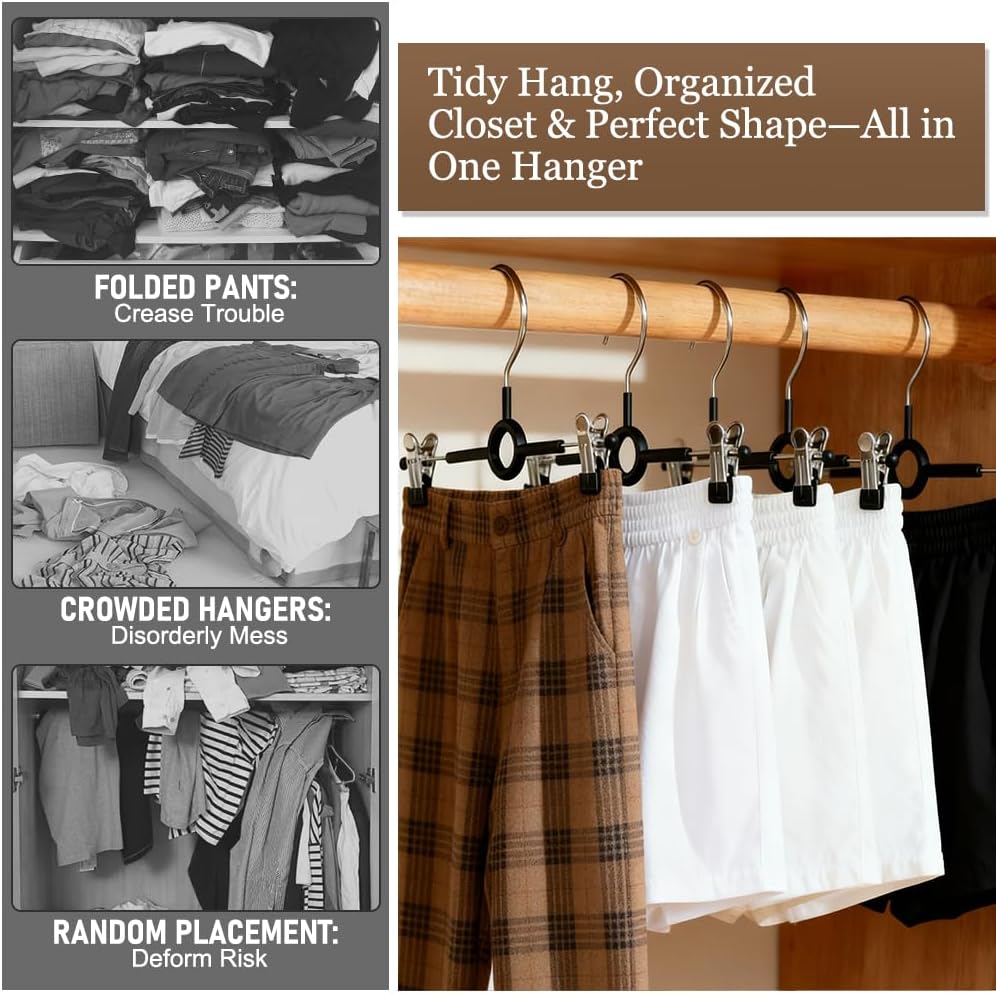 Detalle de 10 Pack Trouser & Skirt Hangers with Adjustable Non-Slip Clips and Rotatable Metal Hooks