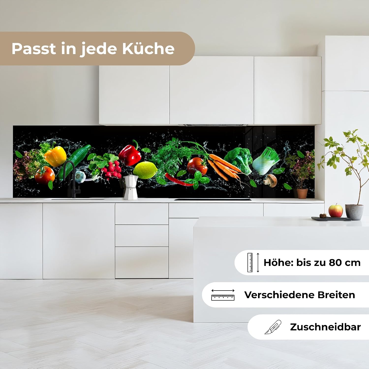 Thumbnail 3 de KitchenYeah Küchenrückwand Selbstklebend 60x250 cm – Glasklare Optik, kein Bohren, schwarz