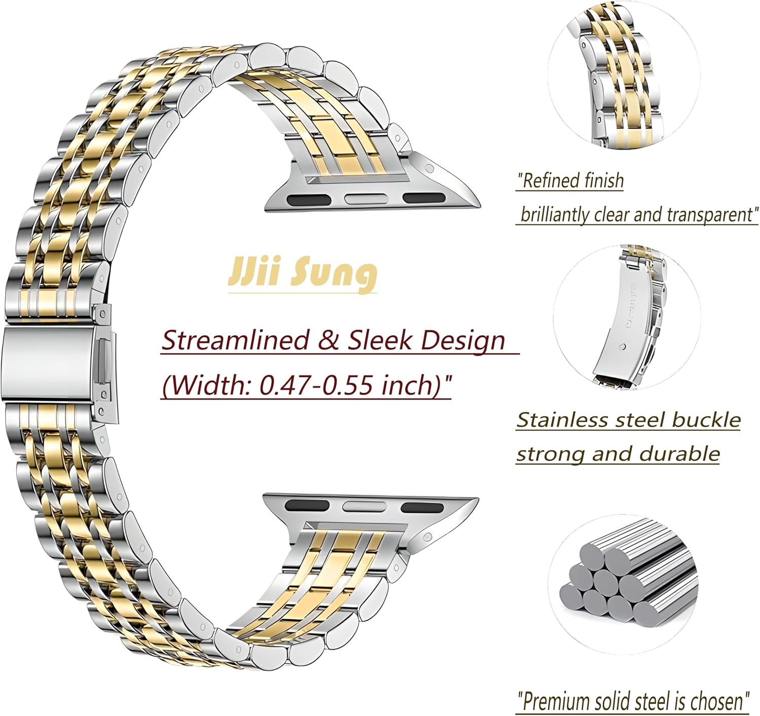 Detalle 2 de Originale cinturino sottile in metallo per Apple Watch 38/40/41/44/45/46/49 mm in acciaio inossidabile