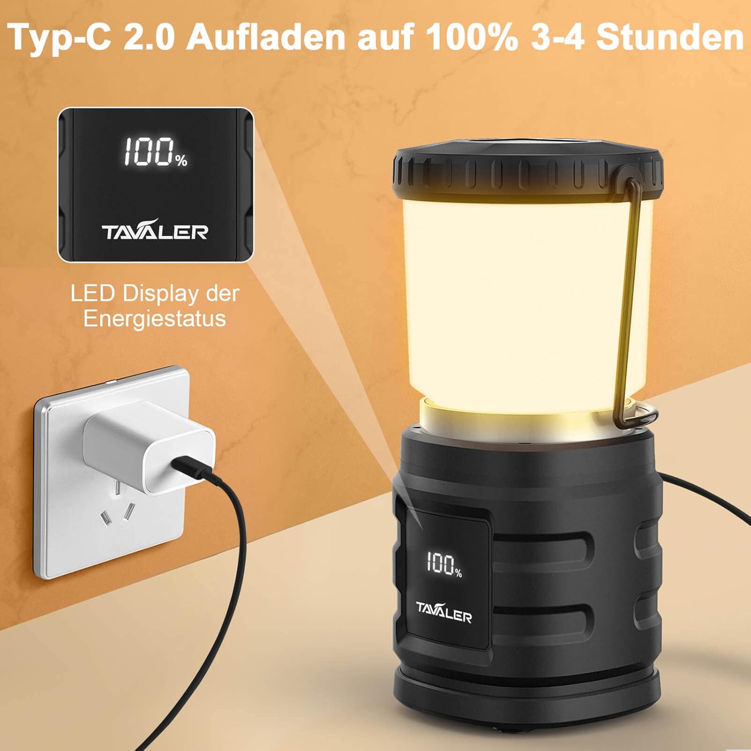 Detalle 2 de Tavaler Campinglampe 8000 mAh mit USB-C