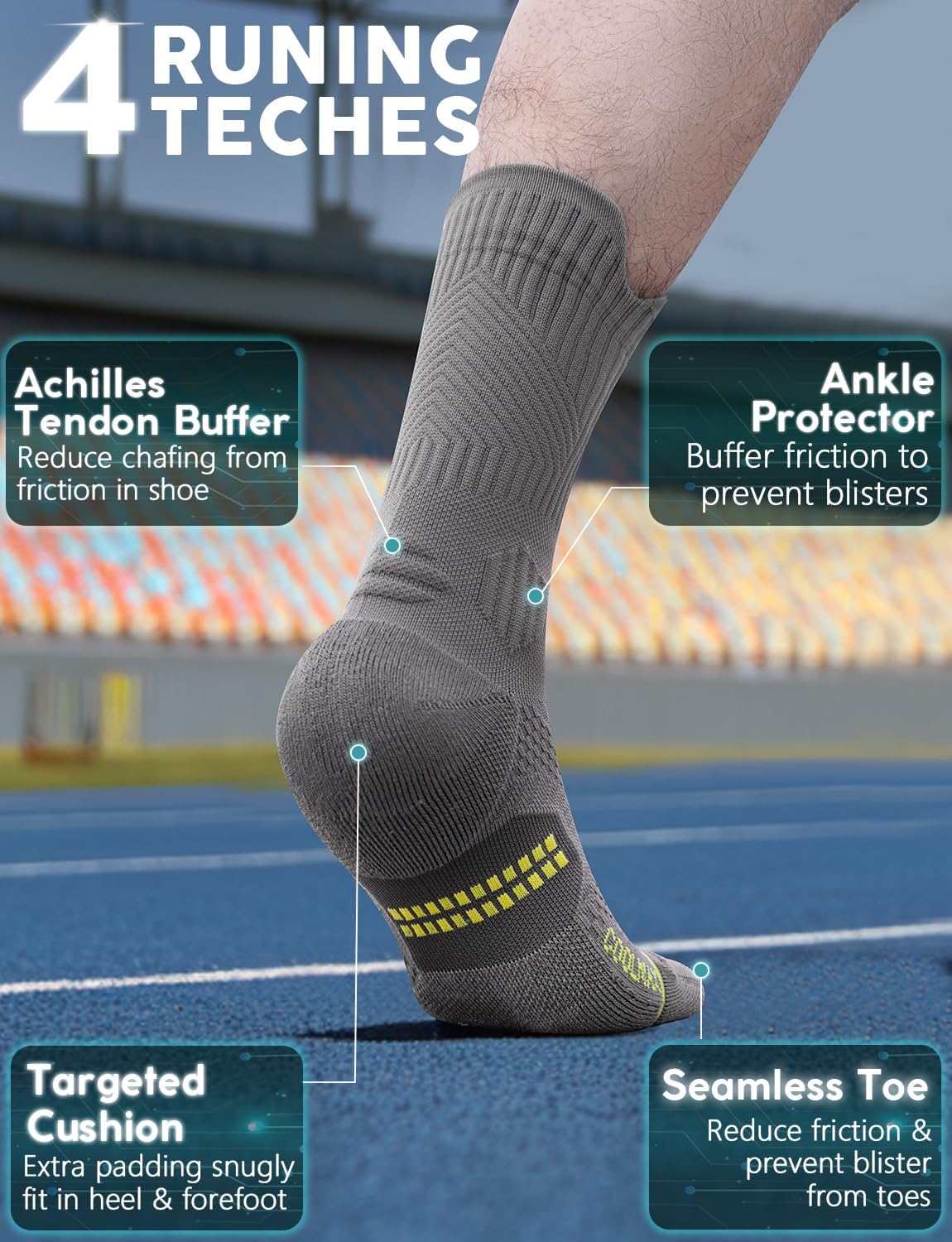 Thumbnail 5 de Juclise Compression Running Crew Socks with Coolmax Bamboo: Anti-Blister, Moisture-Wicking Comfort for Running, Walking and Court Sports
