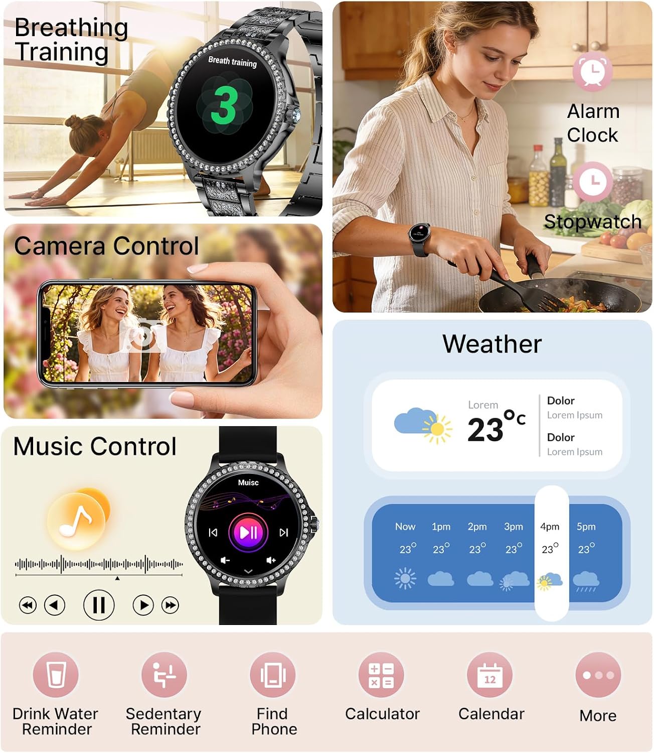 Thumbnail 6 de LIGE Montre connectée femme avec double bracelet acier et silicone – écran 1,32'' Full Touch