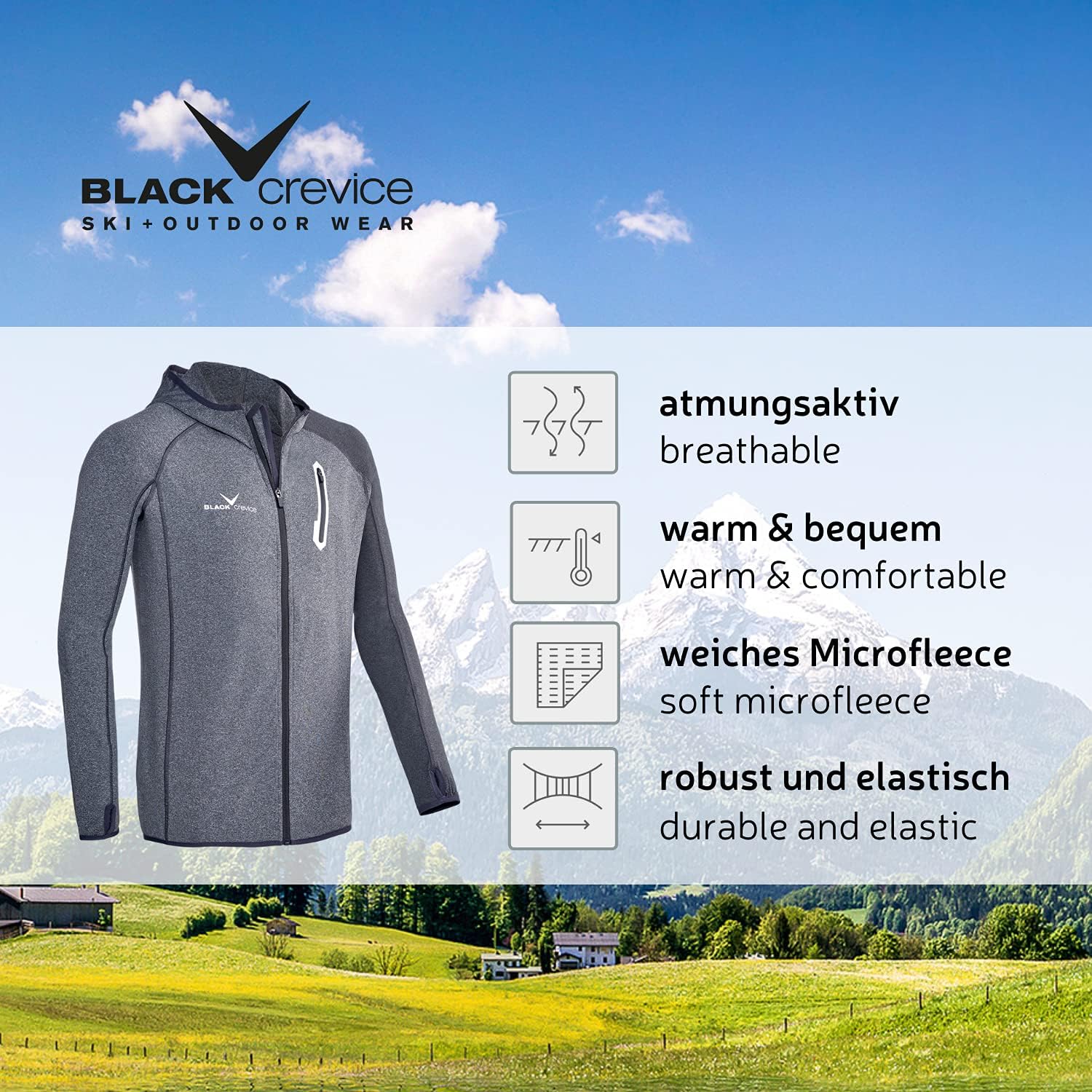Detalle de Black Crevice Veste en polaire pour homme – Midlayer légère et respirante