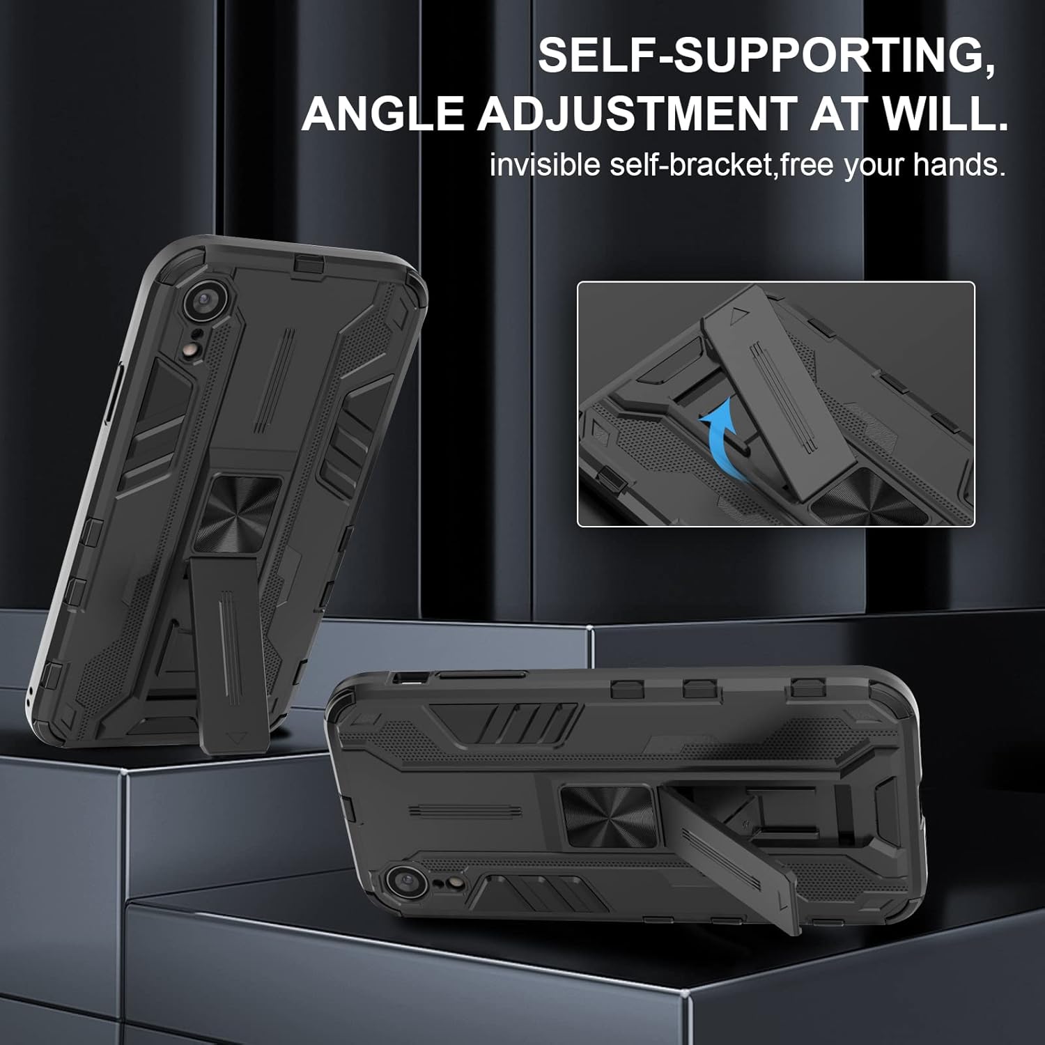 Thumbnail 1 de Btstring Hülle für iPhone XR mit Schutzfolie, Military-Standard Case & Standfunktion (schwarz)