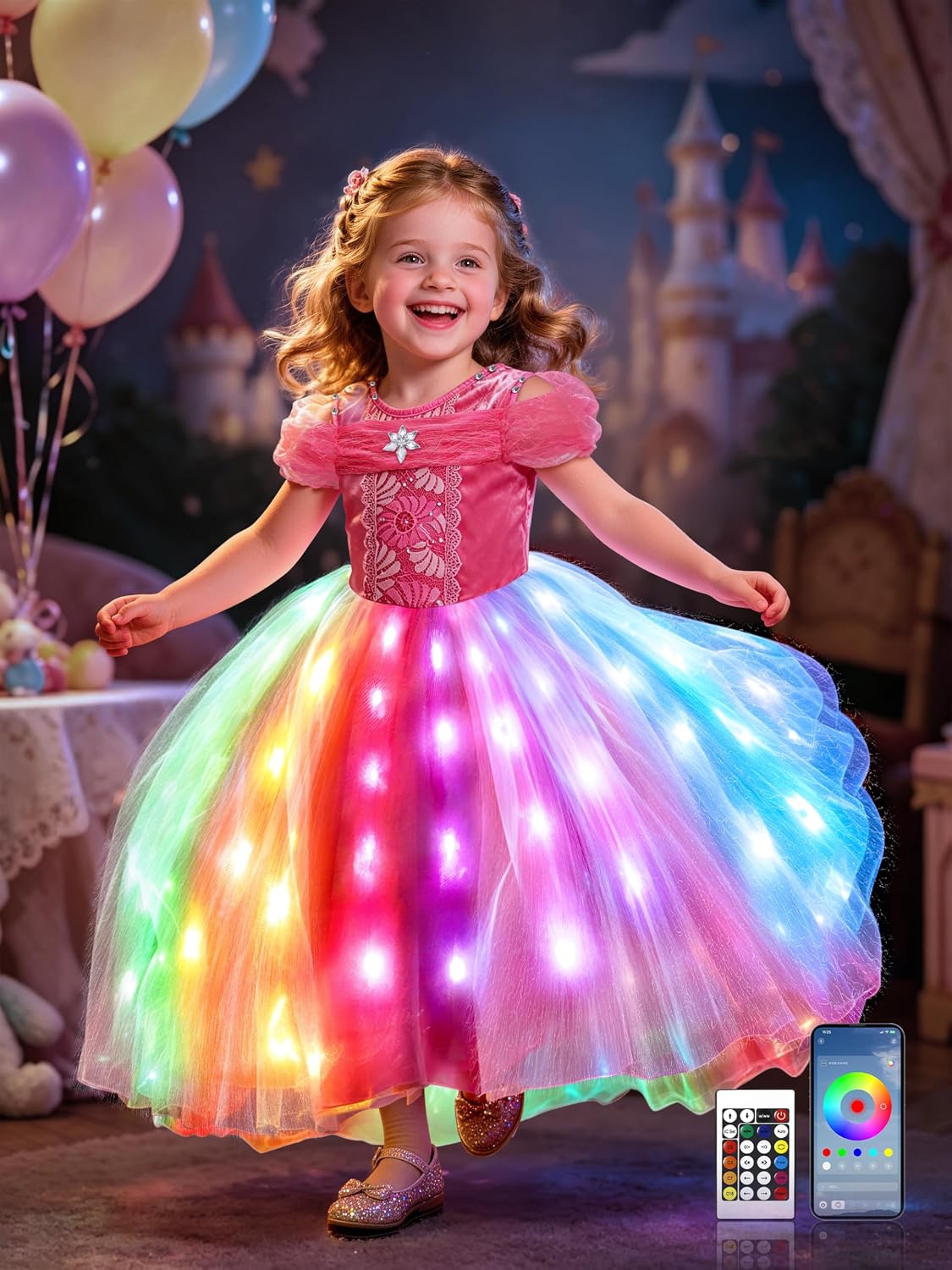 Detalle de BLINGCOS RGB LED Princess Costume for Girls with App & Remote Control