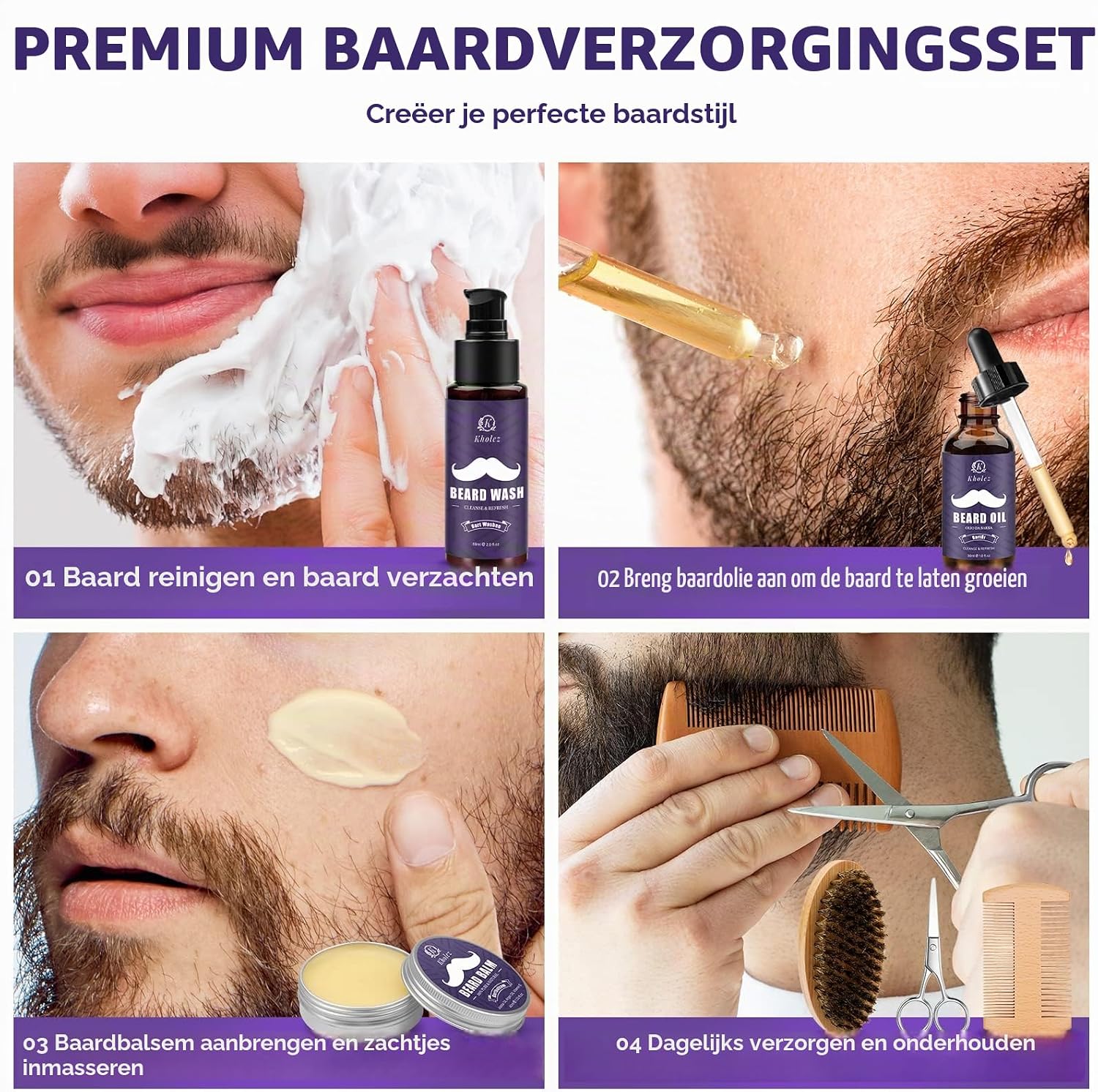 Thumbnail 5 de KHOLEZ OKN-0022 baardverzorgingsset met olie, shampoo en trimtools