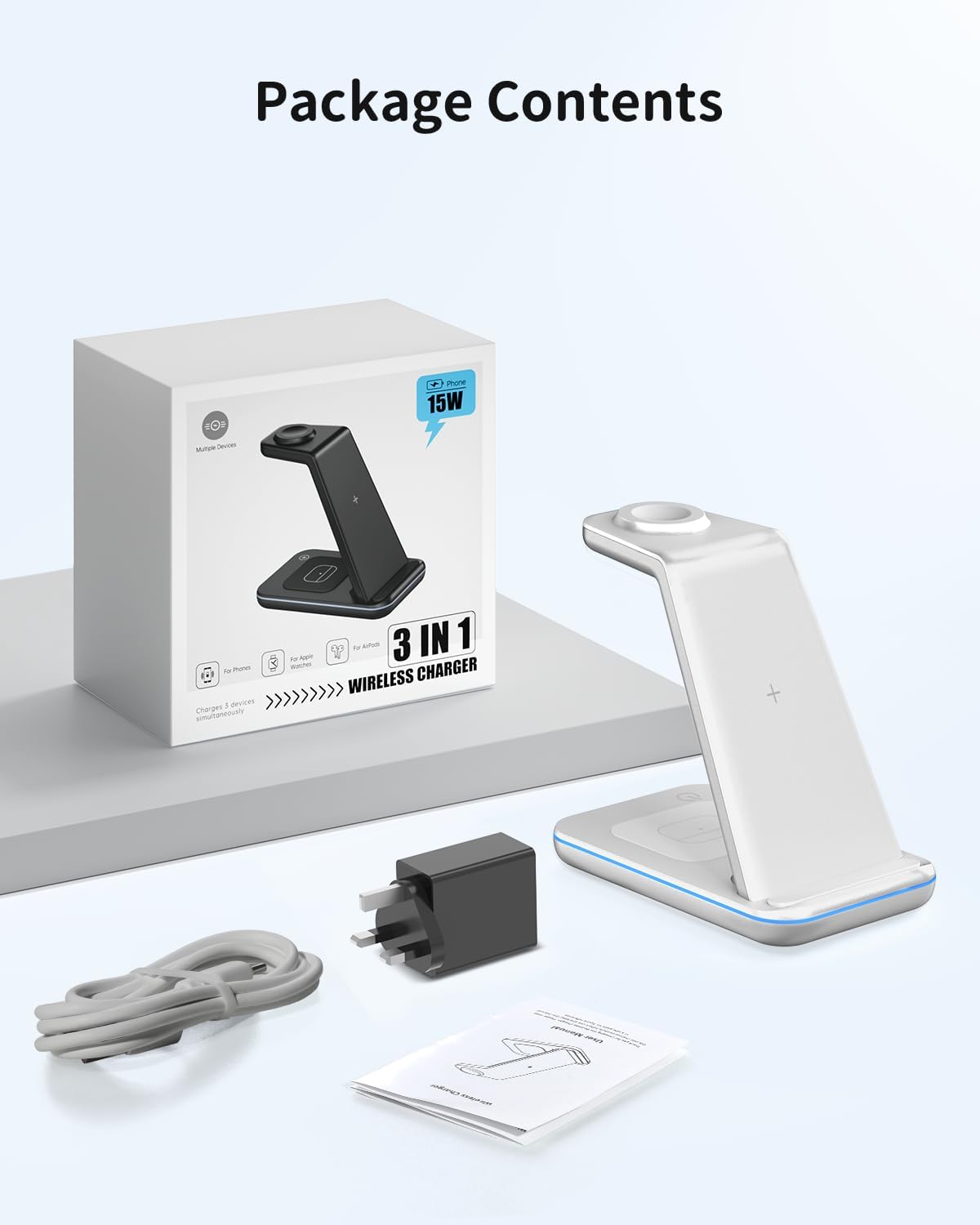 Thumbnail 5 de GEEKERA 3-in-1 Wireless Charging Station (Silver) for iPhone, Apple Watch & AirPods