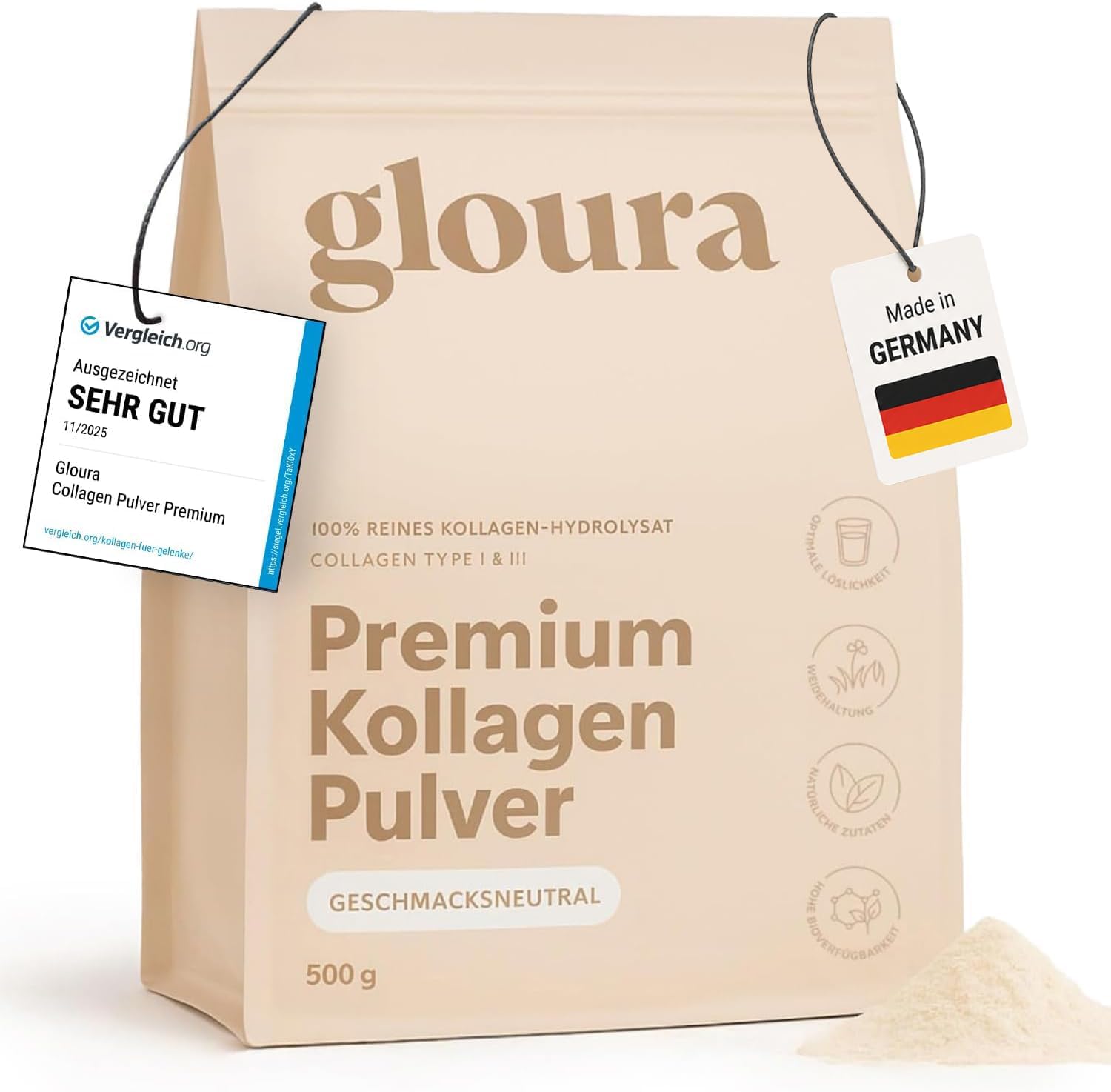 Detalle de Collagen Pulver Premium 500g für Haut & Haar