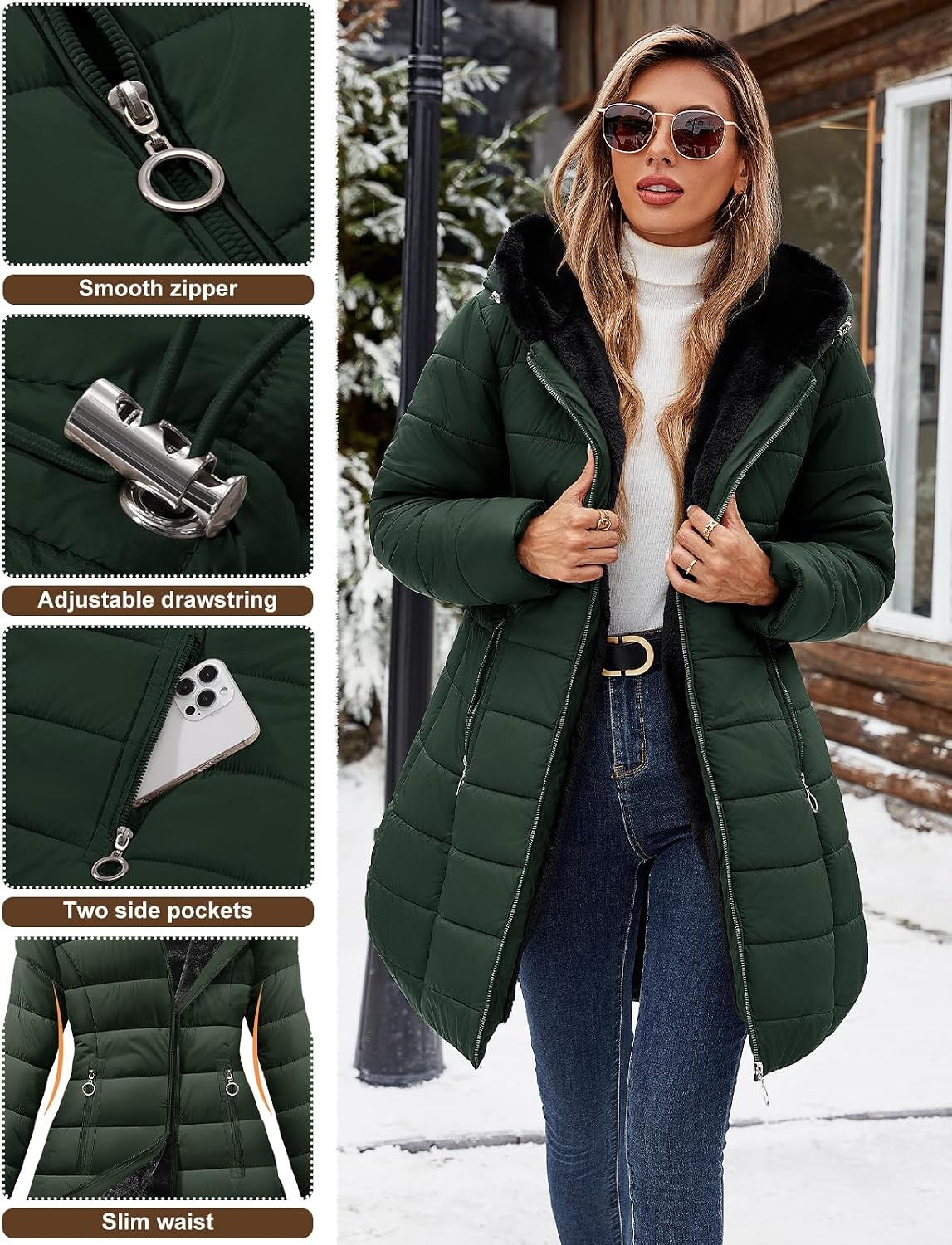Detalle de VXVGER Women's Winter Coat with Fleece Lining