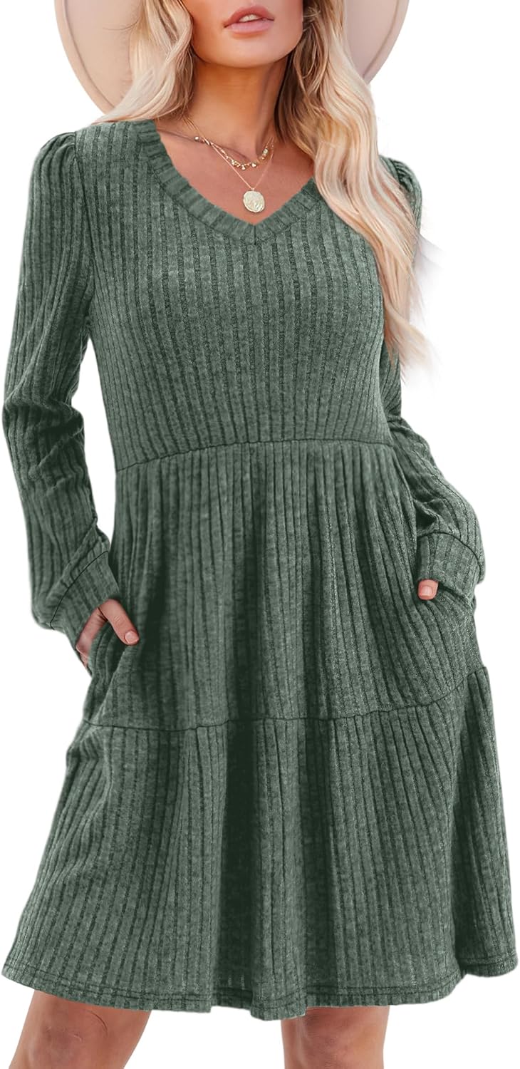 Detalle de Sampeel Women's Sweater Dress, V-Neck