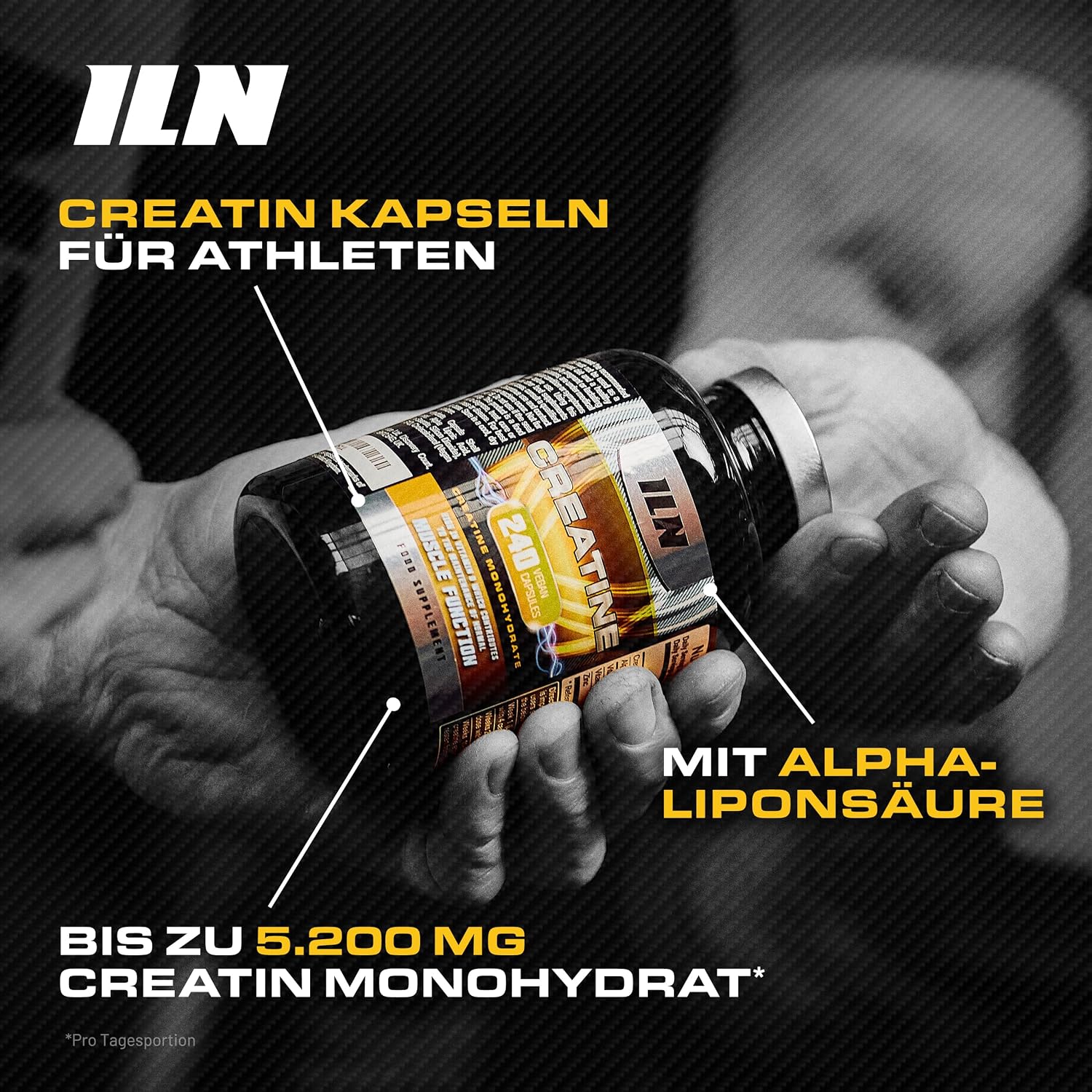 Detalle de ILN Creatin Kapseln – 5.200 mg Kreatinmonohydrat pro Tag, 240 vegane Kapseln