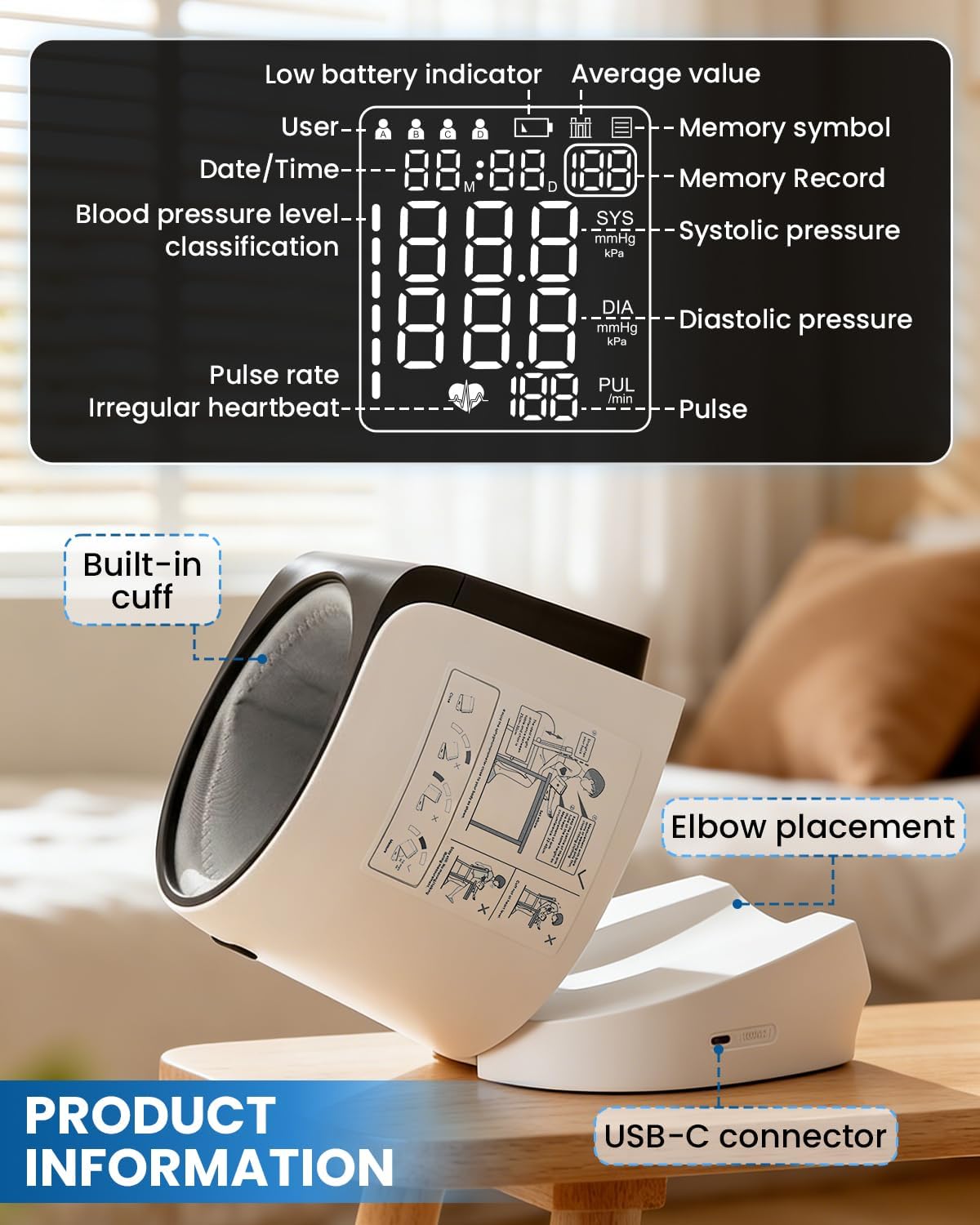 Detalle 2 de Saker U90B No-Wrap Upper Arm Blood Pressure Monitor, 4 Users, 199-Reading Memory