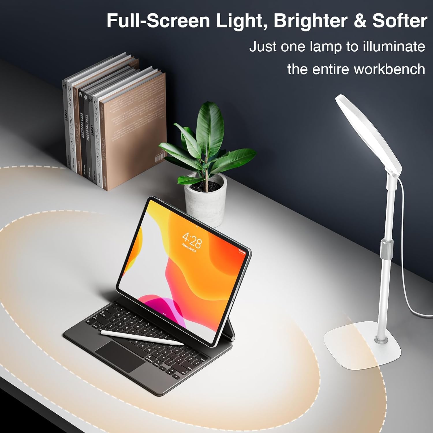 Detalle de LitONES Desk Ring Light with Stand and Phone Holder – 30 Lighting Modes, 3000K–6500K