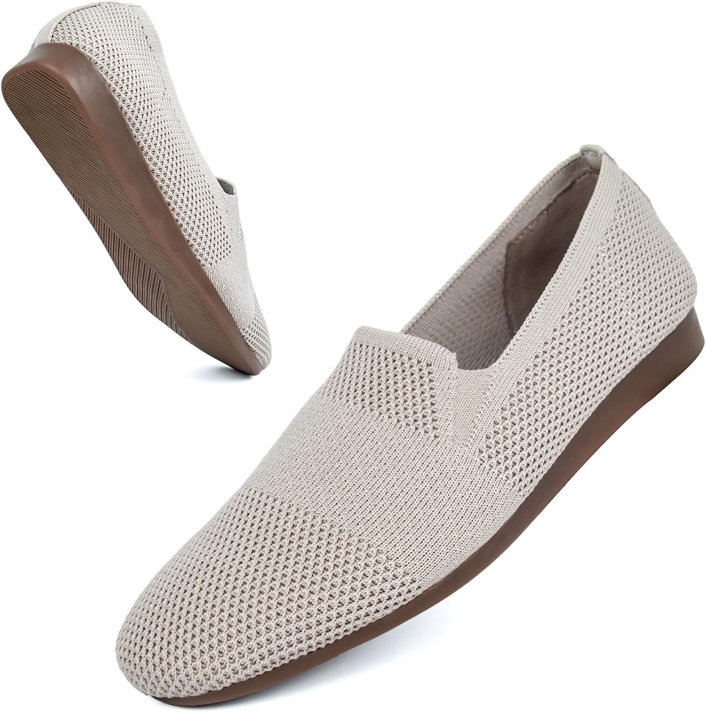Detalle 2 de Puxowe Damen Ballerina Slip On Strick – bequeme Runde-Zehe Ballerinas aus atmungsaktivem Mesh-Strick