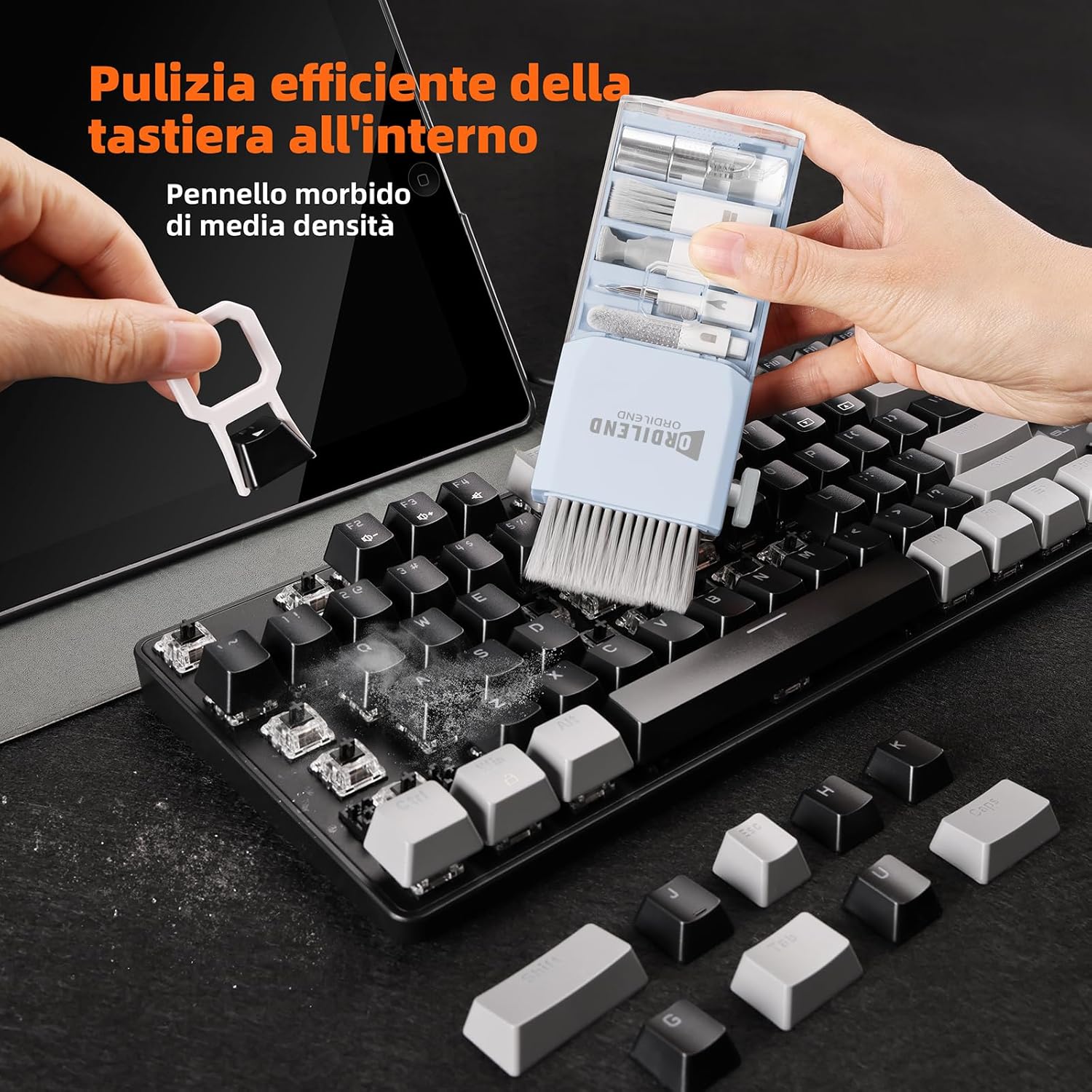 Detalle de Ordilend Tutto in Uno Kit Pulizia Tastiera e Dispositivi – 10 in 1, Portatile e Completo