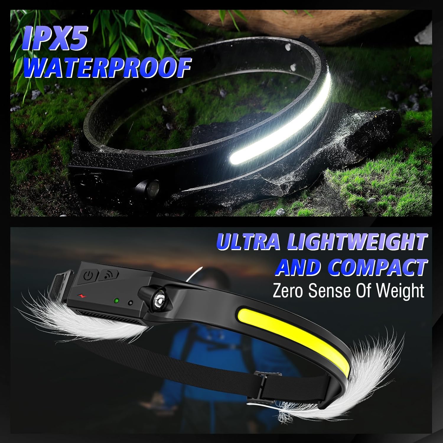Thumbnail 5 de 2er-Set wiederaufladbare LED-Stirnlampen (2000 Lumen) mit 5 Lichtmodi, IPX4 – für Camping, Laufen & Angeln