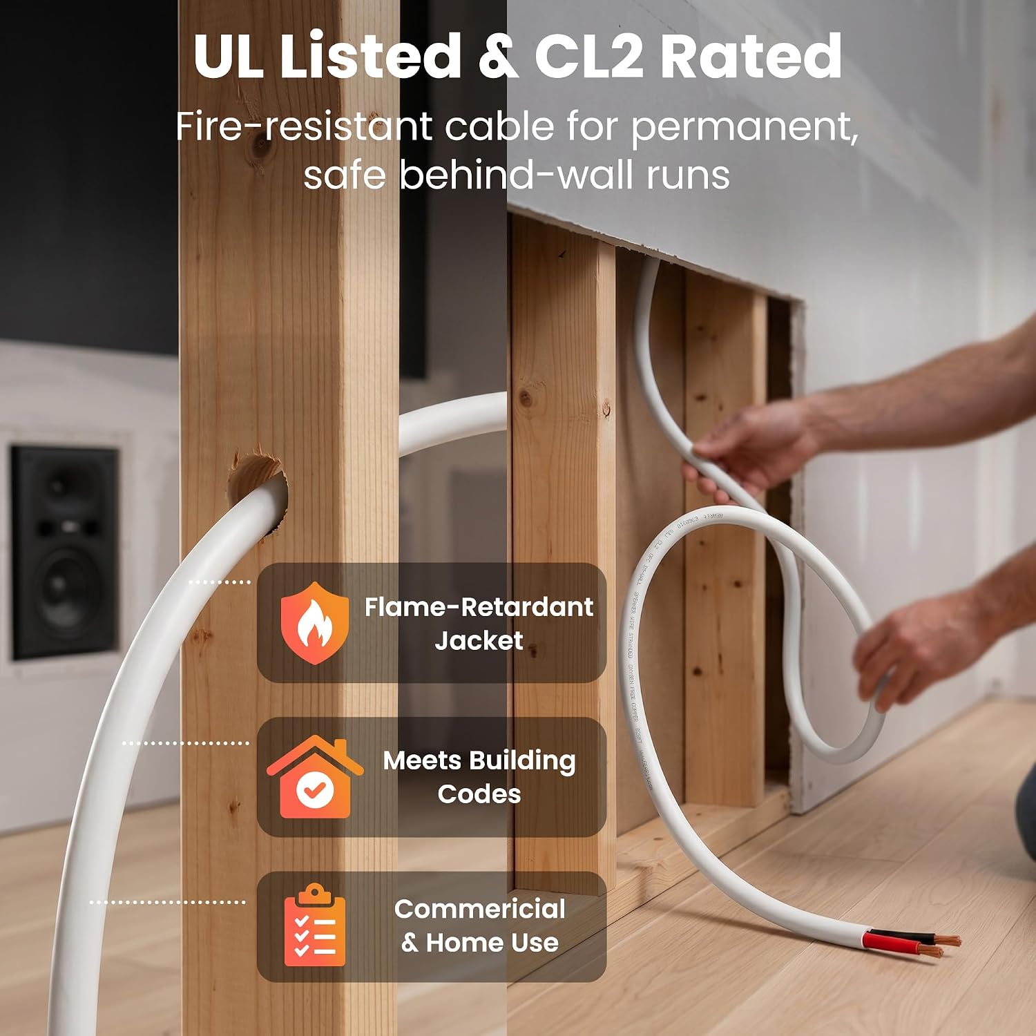 Detalle de GearIT 16/2 Speaker Wire (100 Feet) 16AWG CL2-Rated In-Wall Audio Cable, OFC Copper, White