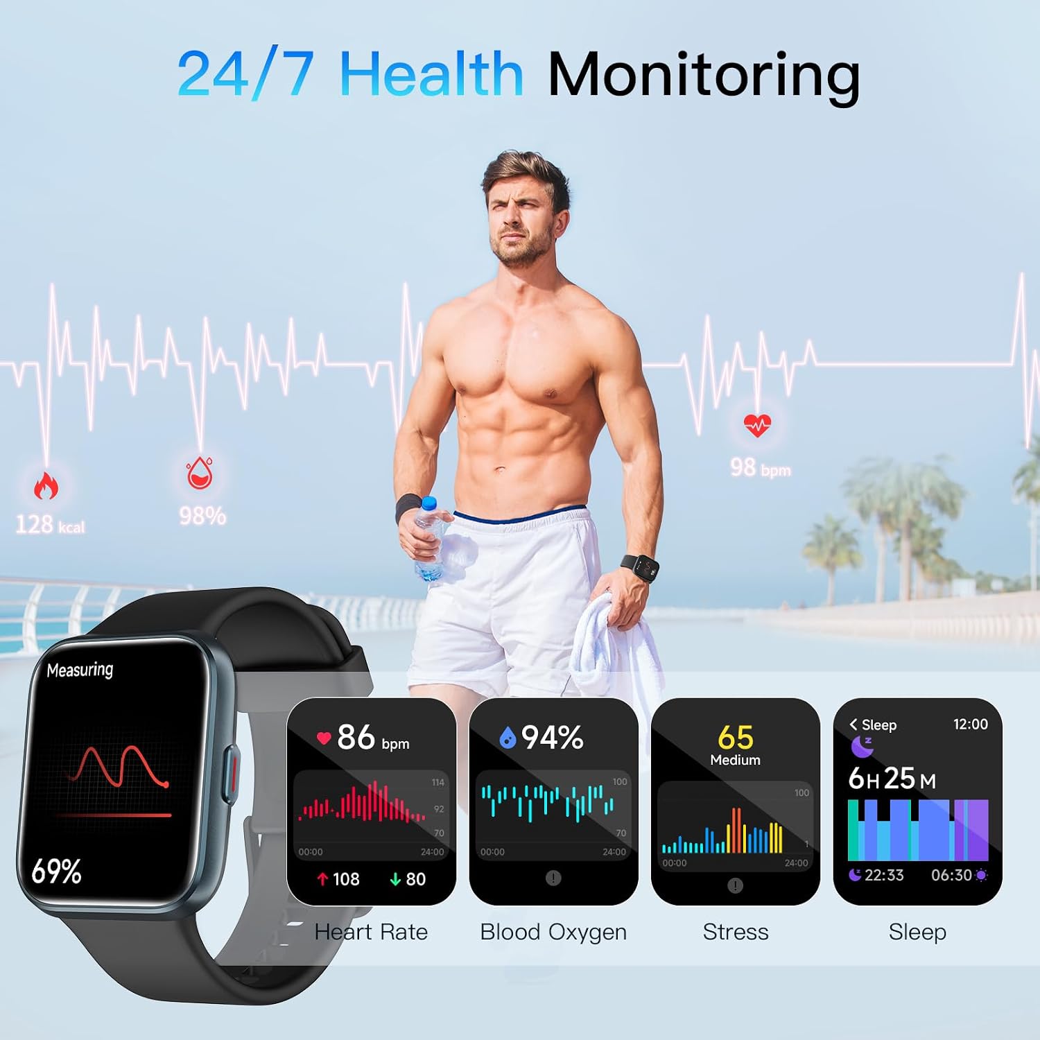 Detalle de Smart Watch for Men & Women with Alexa Built-in, 1.8" HD Display, 120 Sports Modes, 3ATM Waterproof, and Health Tracking