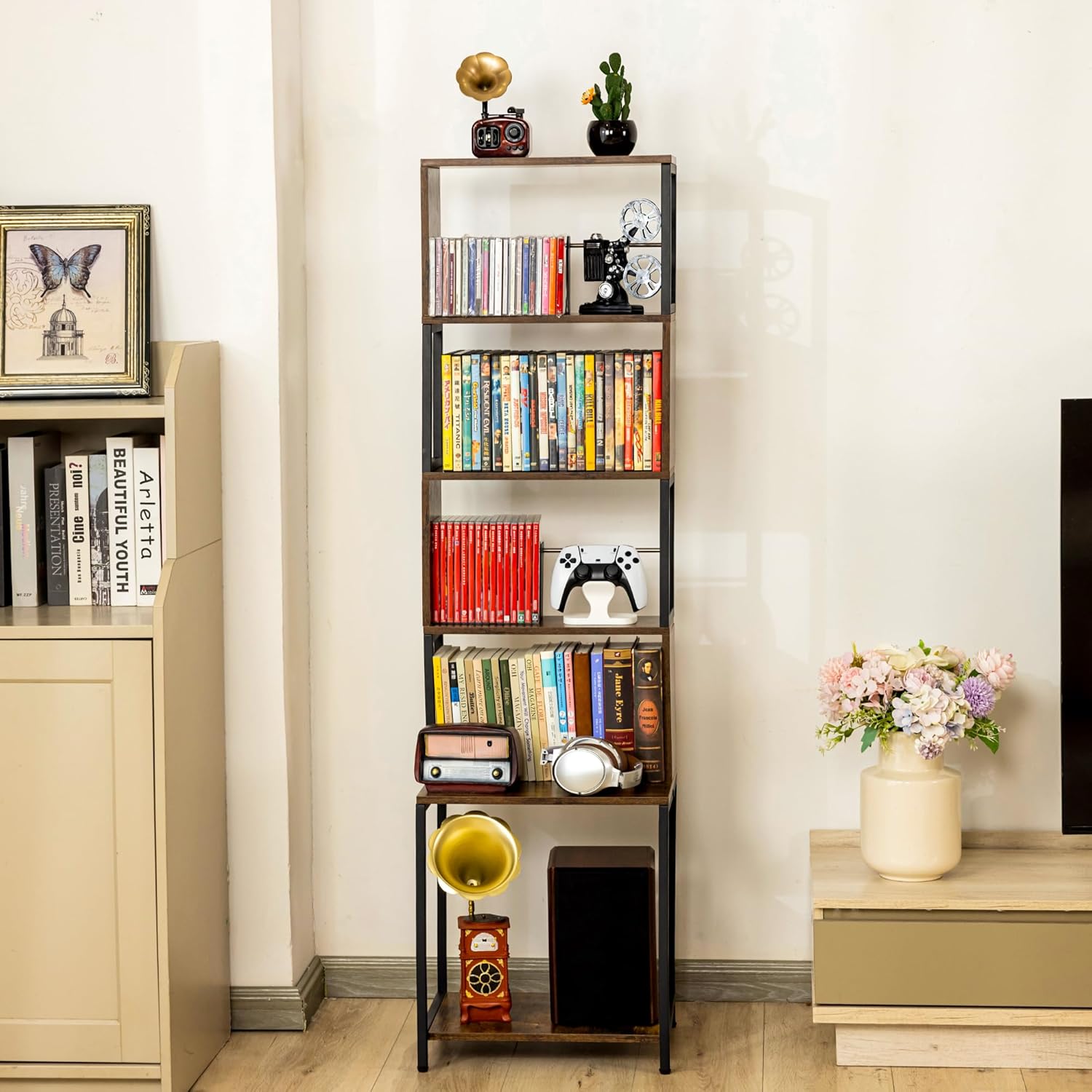 Thumbnail 1 de Aquzee Wooden DVD Shelf Media Storage Rack with Adjustable Dividers