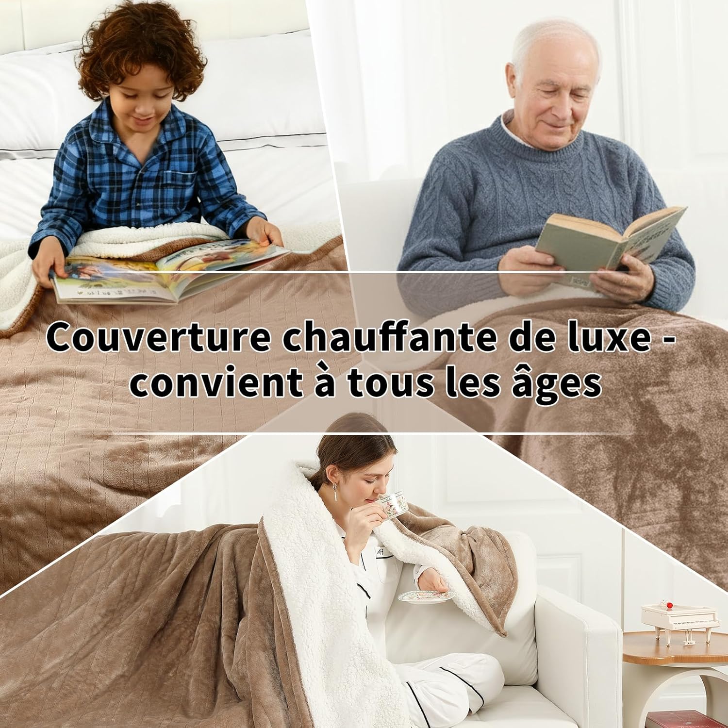 Thumbnail 6 de ESTINGO Couverture chauffante 200x150 cm flanelle sherpa, 6 températures et minuterie 10 h