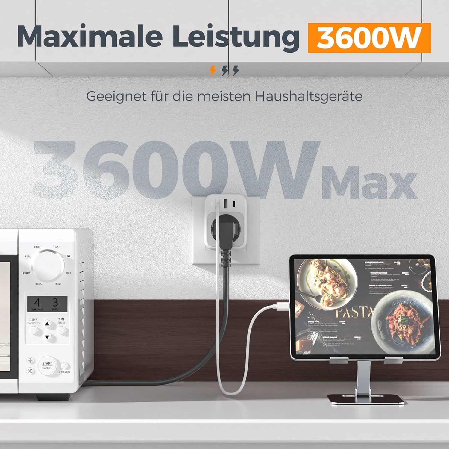 Thumbnail 3 de TESSAN Steckdose mit USB-C und 3 USB (Schuko) – Mehrfachstecker für bis zu 4 Geräte, grau