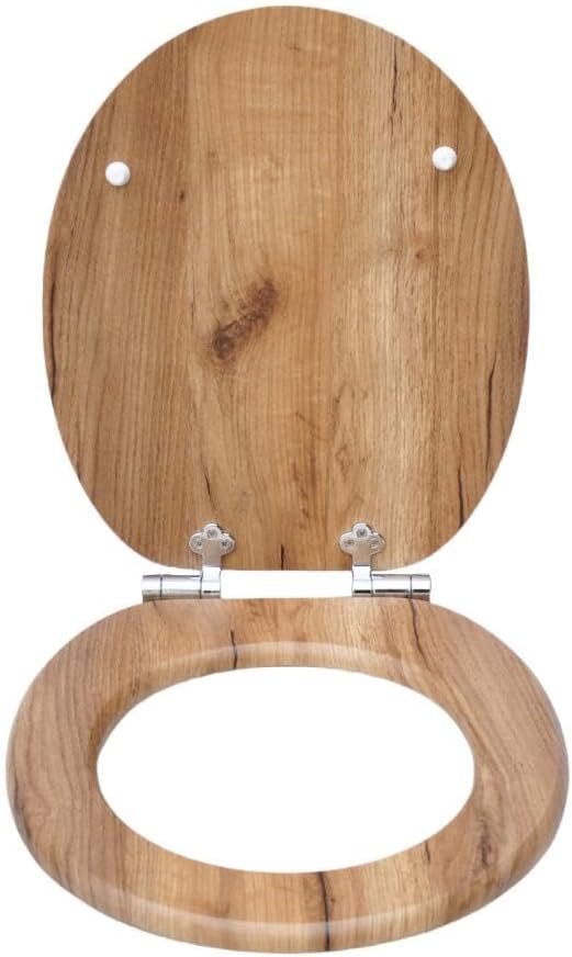 Detalle de SAINOS MDF-Toilettensitz mit Soft-Close & verstellbaren Zinklegierungs-Scharnieren (O-Form, Tragkraft 180 kg)