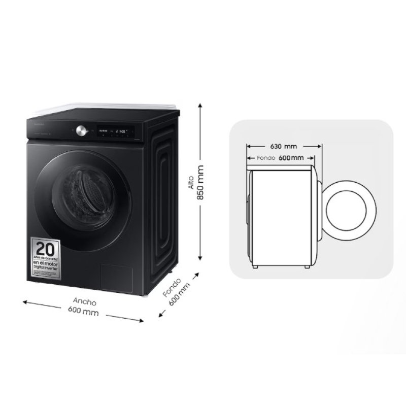 Detalle de Lavadora Samsung WW11DB7B94GBU3 (11 kg) con AI EcoBubble, Wi‑Fi e autodosificación