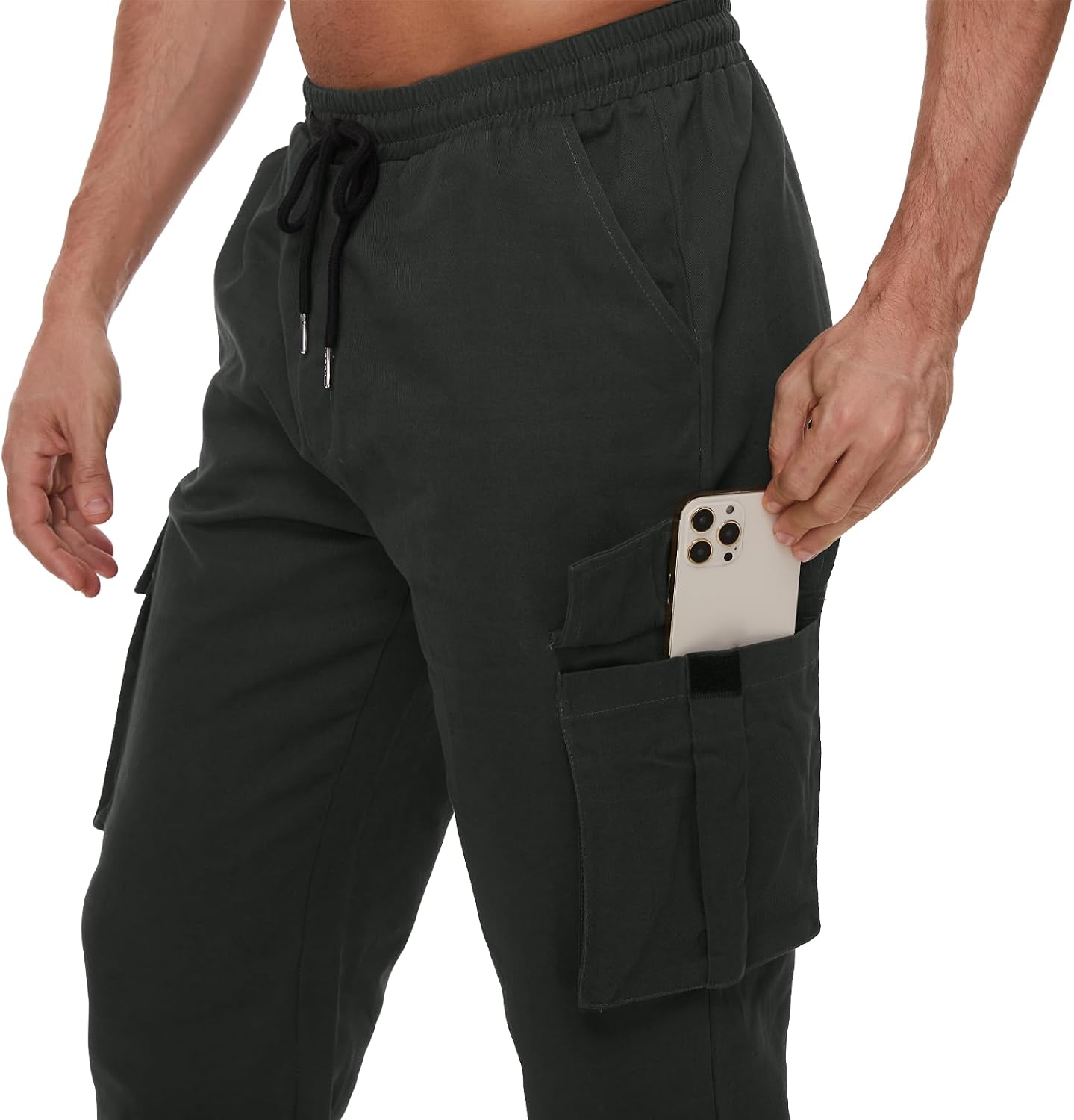 Thumbnail 4 de YAOBAOLE Pantalon cargo homme coton taille élastique avec multi-poches