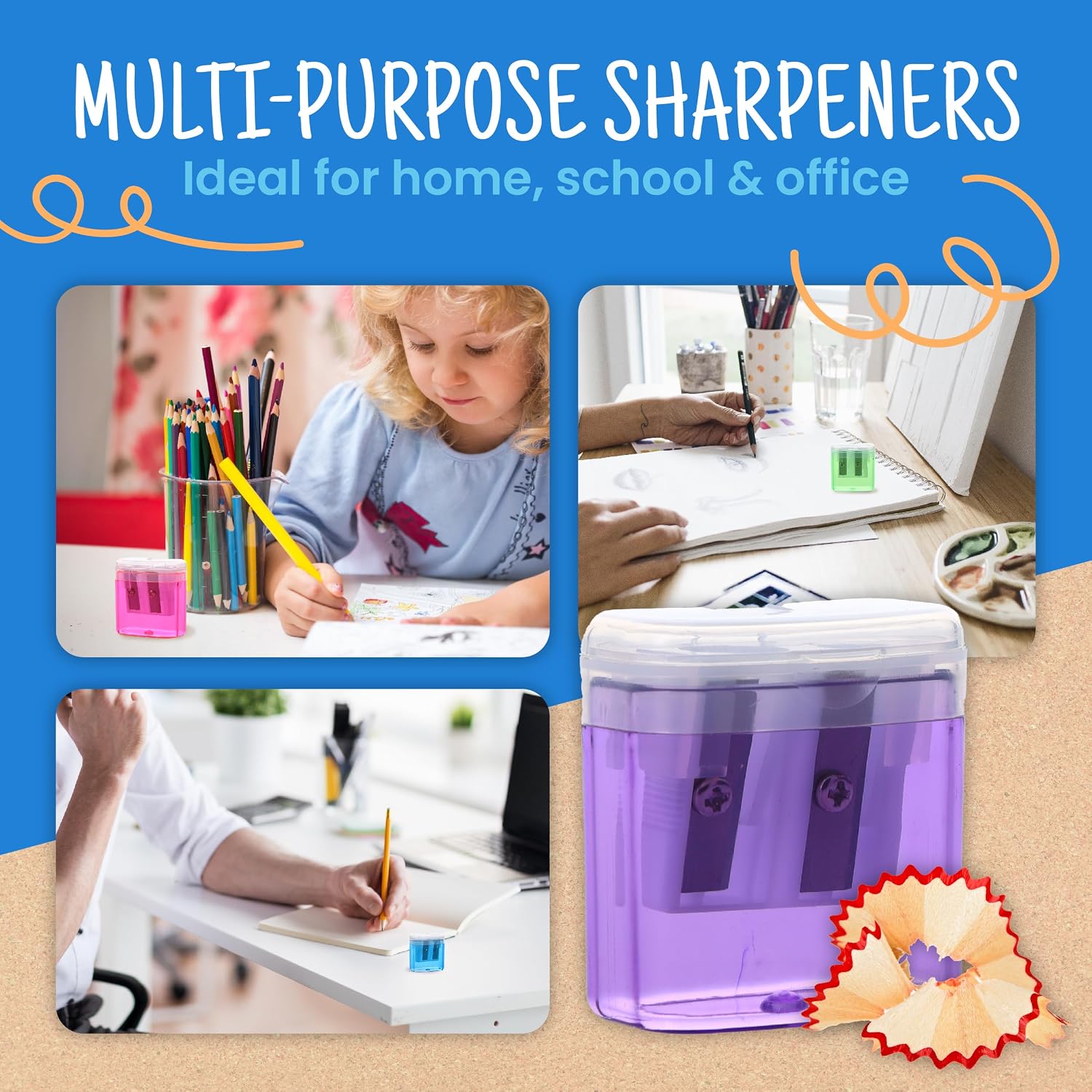 Thumbnail 1 de Craftzilla SHA01 Manual Pencil Sharpeners, Dual-Hole, 100-Pack, 5 Colors
