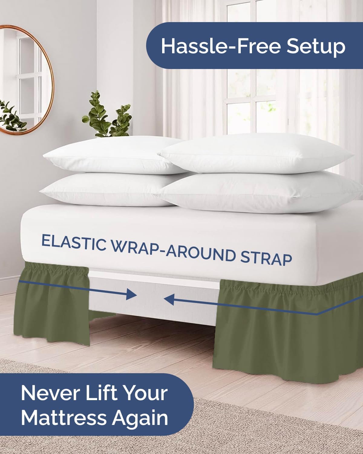 Thumbnail 1 de CGK Unlimited bedskirts Wrap-Around Bed Skirt, King, 12" Sage Green, Elastic Fit