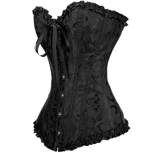 Thumbnail 3 de Demays Black Overbust Corset Top, Lace-Up Back and Steel-Boned Support, Size S