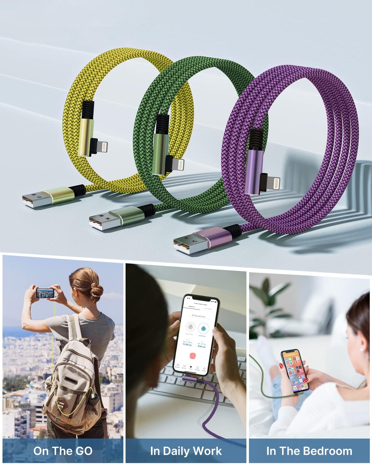 Thumbnail 6 de 3Pack 2M Right Angle iPhone Charging Cable