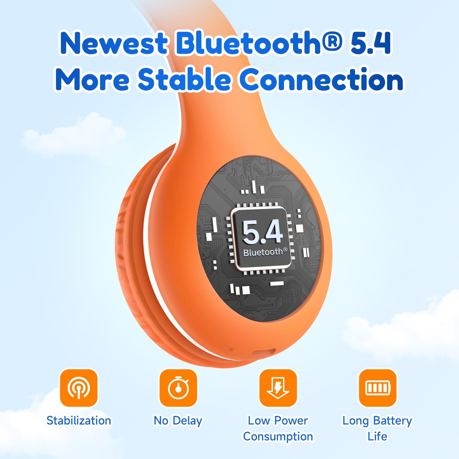 Thumbnail 3 de EarFun Bluetooth-Kopfhörer für Kinder (85/94 dB) mit HD-Mikrofon, 40 Std. Akku und faltbarem Design – Orange