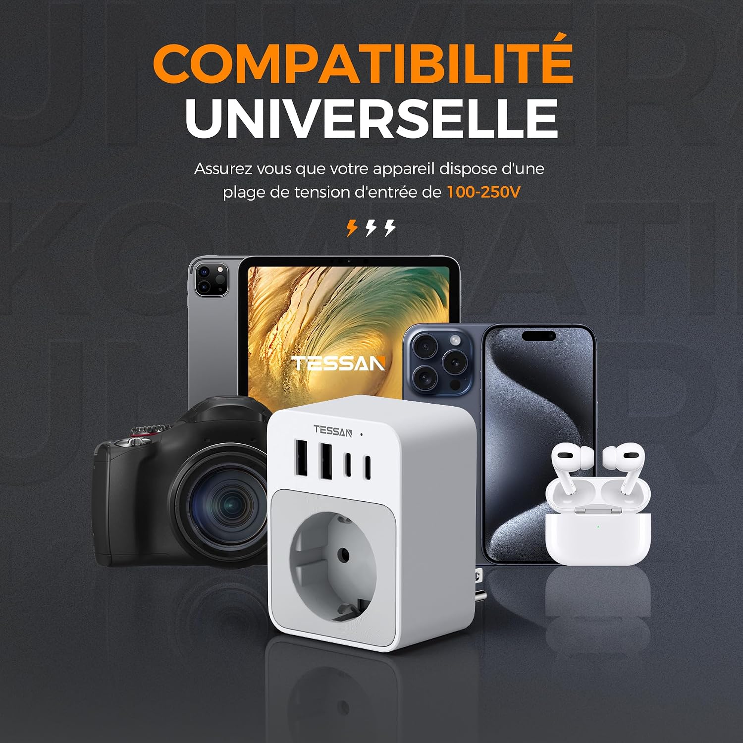 Thumbnail 6 de TESSAN Adaptateur prise USA 5 en 1 avec 2 USB-C et 2 USB-A (Type B) — charge rapide 20W