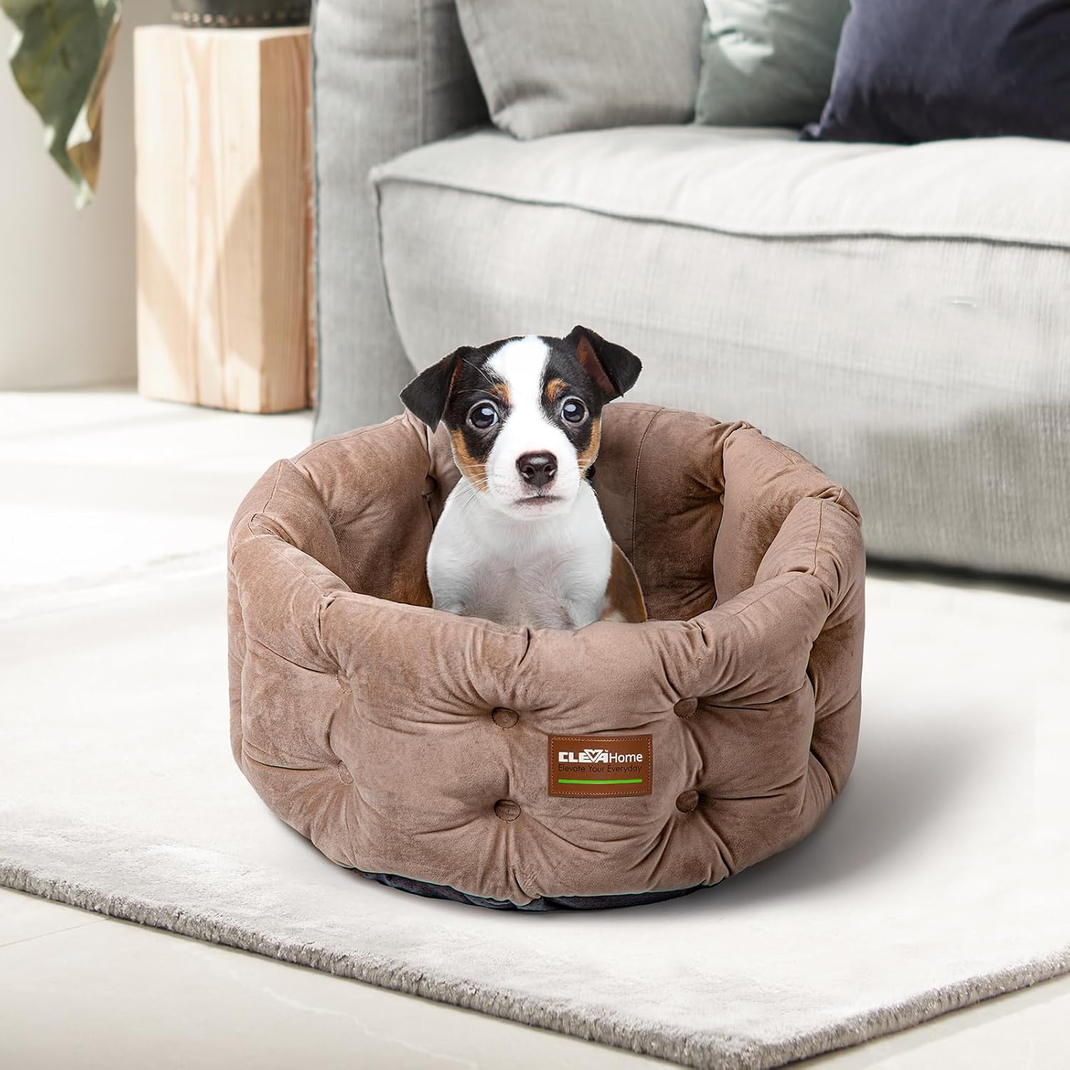 Detalle 2 de ClevaHome Cuccia Deep Nest per Gatti fino a 7 kg – Letto rotondo in velluto beige