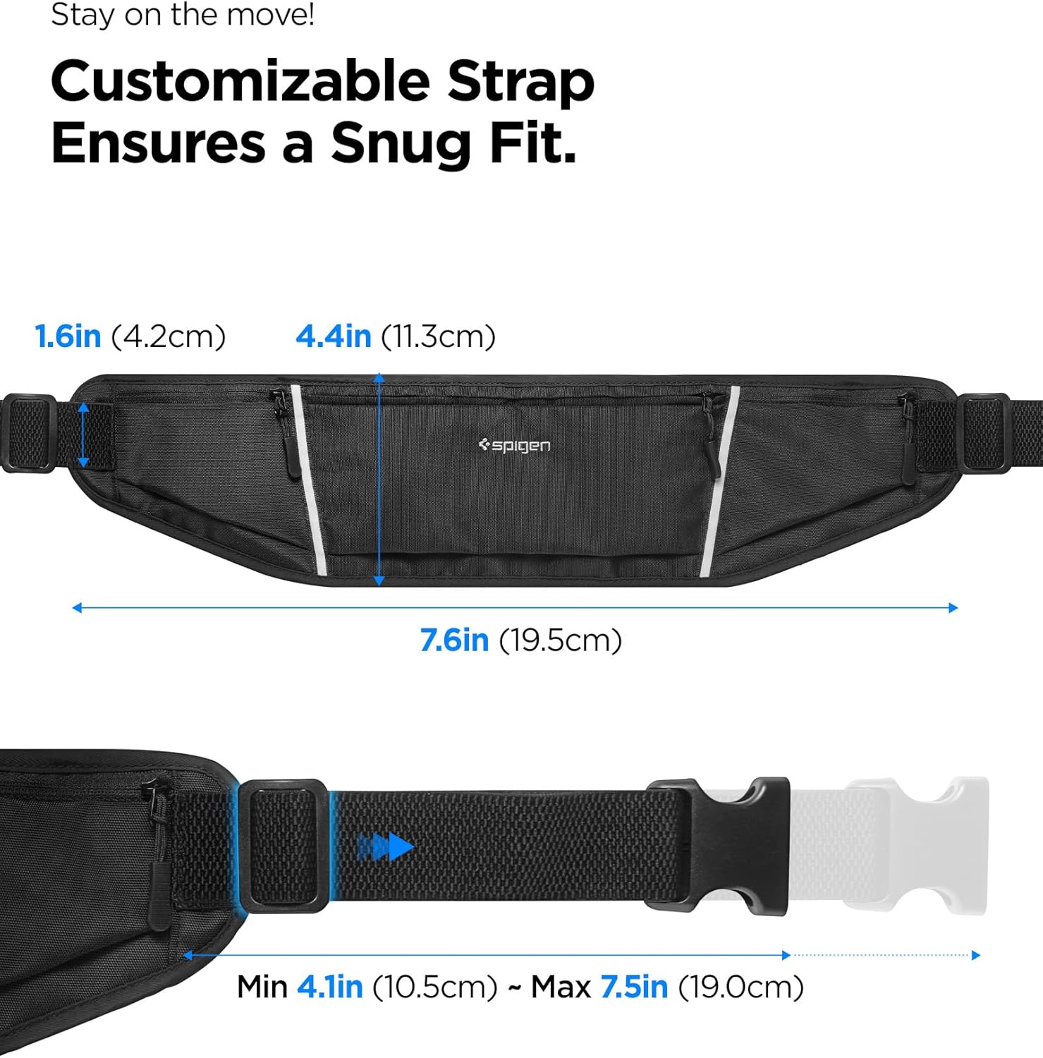 Thumbnail 5 de Spigen Dynamic Shield Cintura da Corsa: marsupio porta cellulare con strisce riflettenti e cintura regolabile, nero