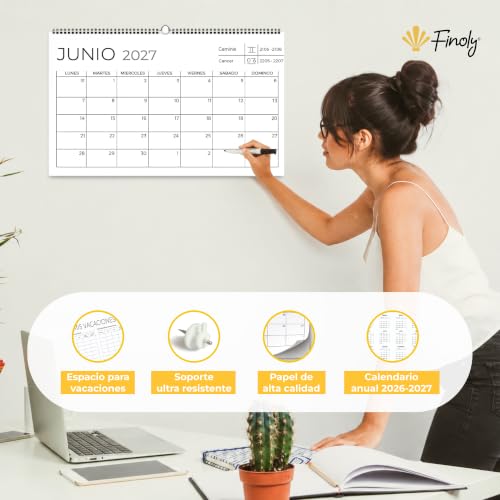 Detalle de Finoly Calendario 2026 Pared 18 Meses: Julio 2026 - Diciembre 2027