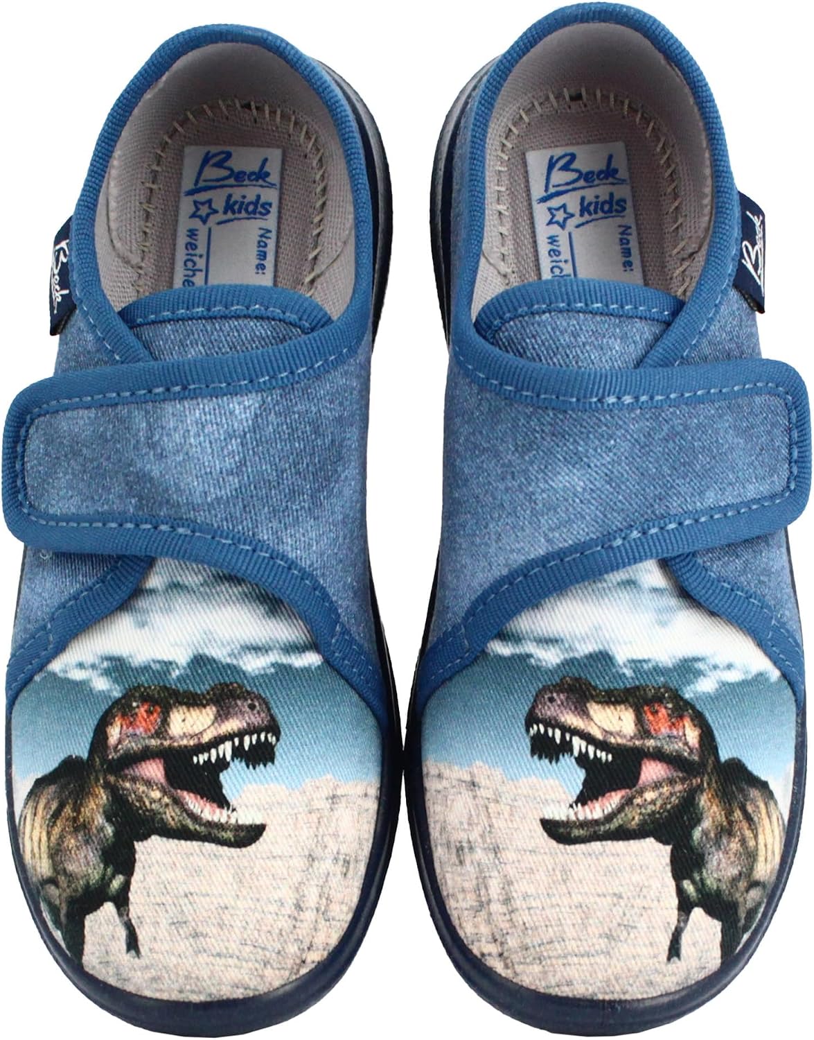 Detalle de Beck Jungen 3085 Hausschuh – Dino-Design, atmungsaktiv, rutschhemmend