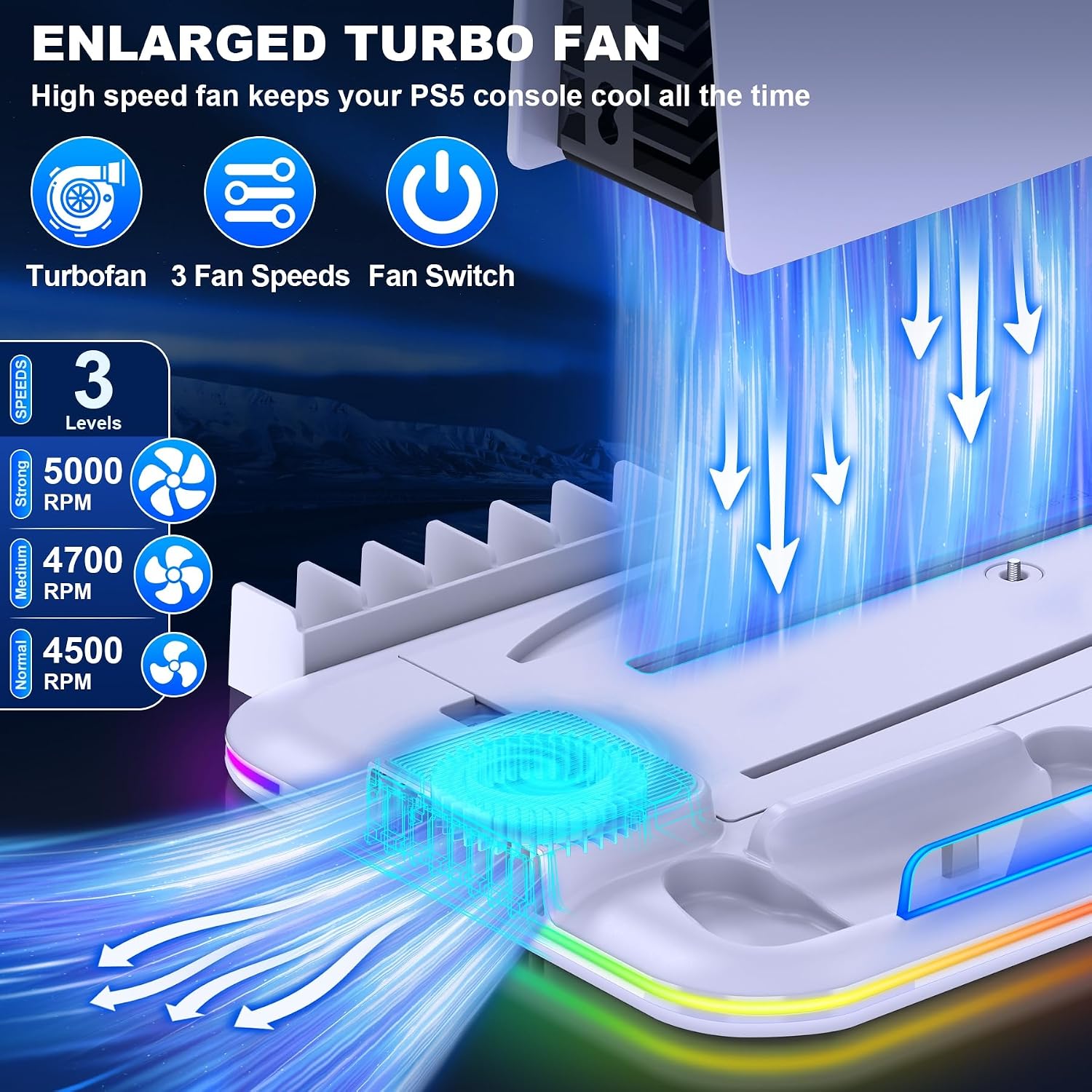 Detalle de HELLCOOL PS5 Slim Stand with Turbo Cooler Fan & RGB Light