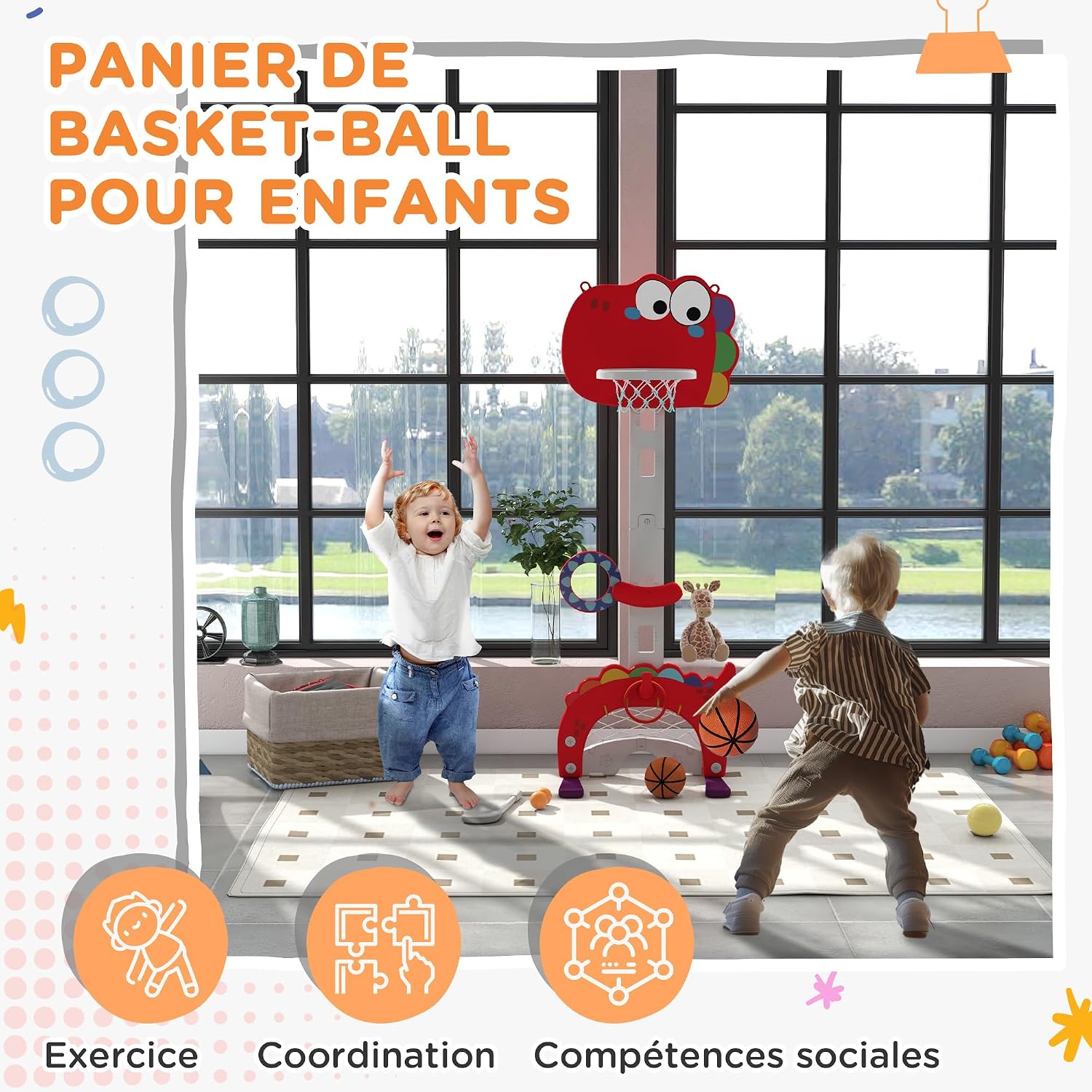 Thumbnail 2 de AIYAPLAY 331-051V00RD basketbalmand voor kinderen, rood, 5-in-1