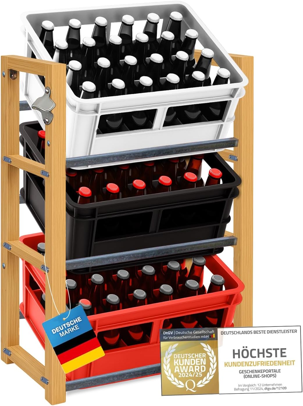 Detalle 1 de Dimono® dryckeskorgsställ i bambu med stålfästen för 2, 3 eller 6 backar