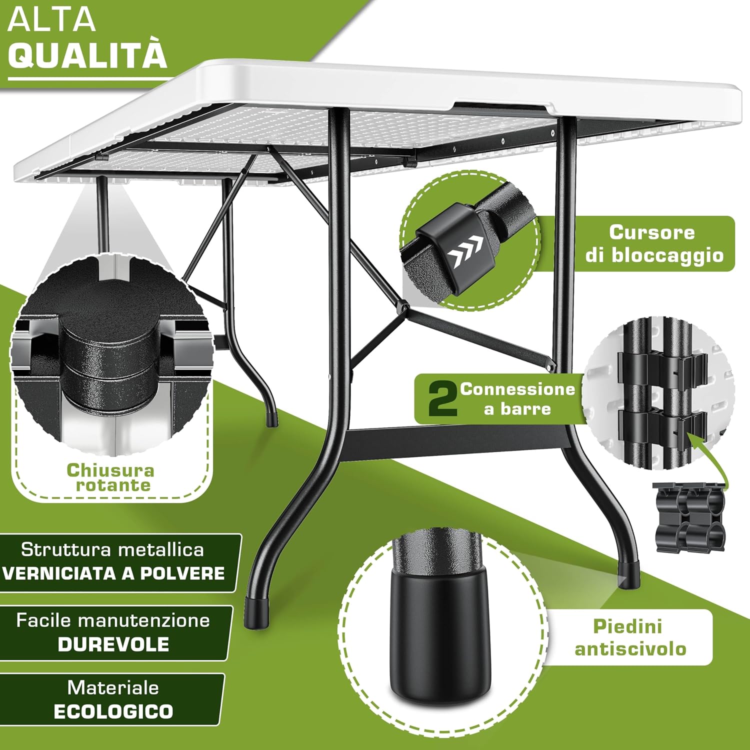 Detalle 2 de tillvex Tavolo da giardino pieghevole 220x70 cm