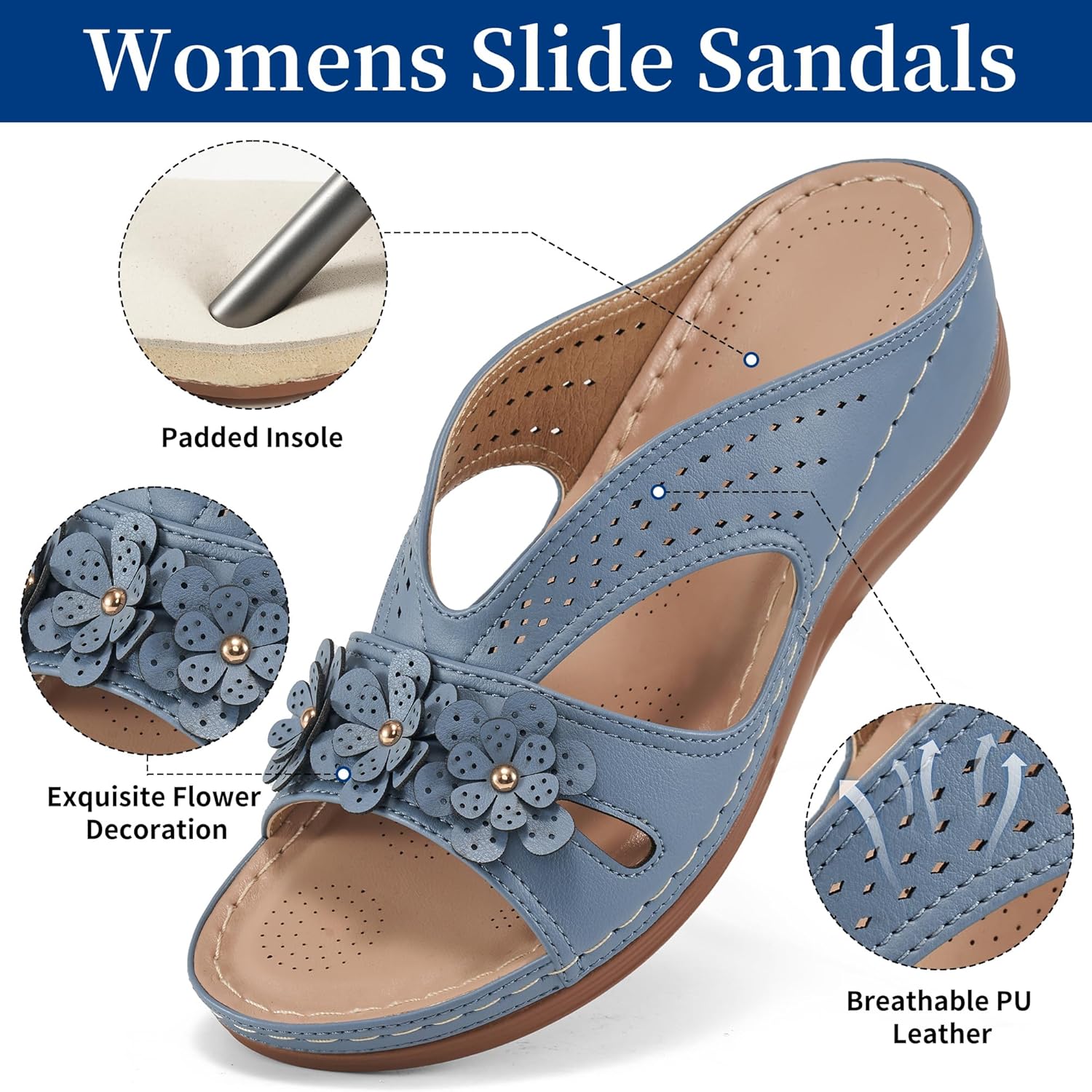 Detalle de Ecetana Women’s Wedge Sandals (Slip-On) with Memory Foam Platform Insoles