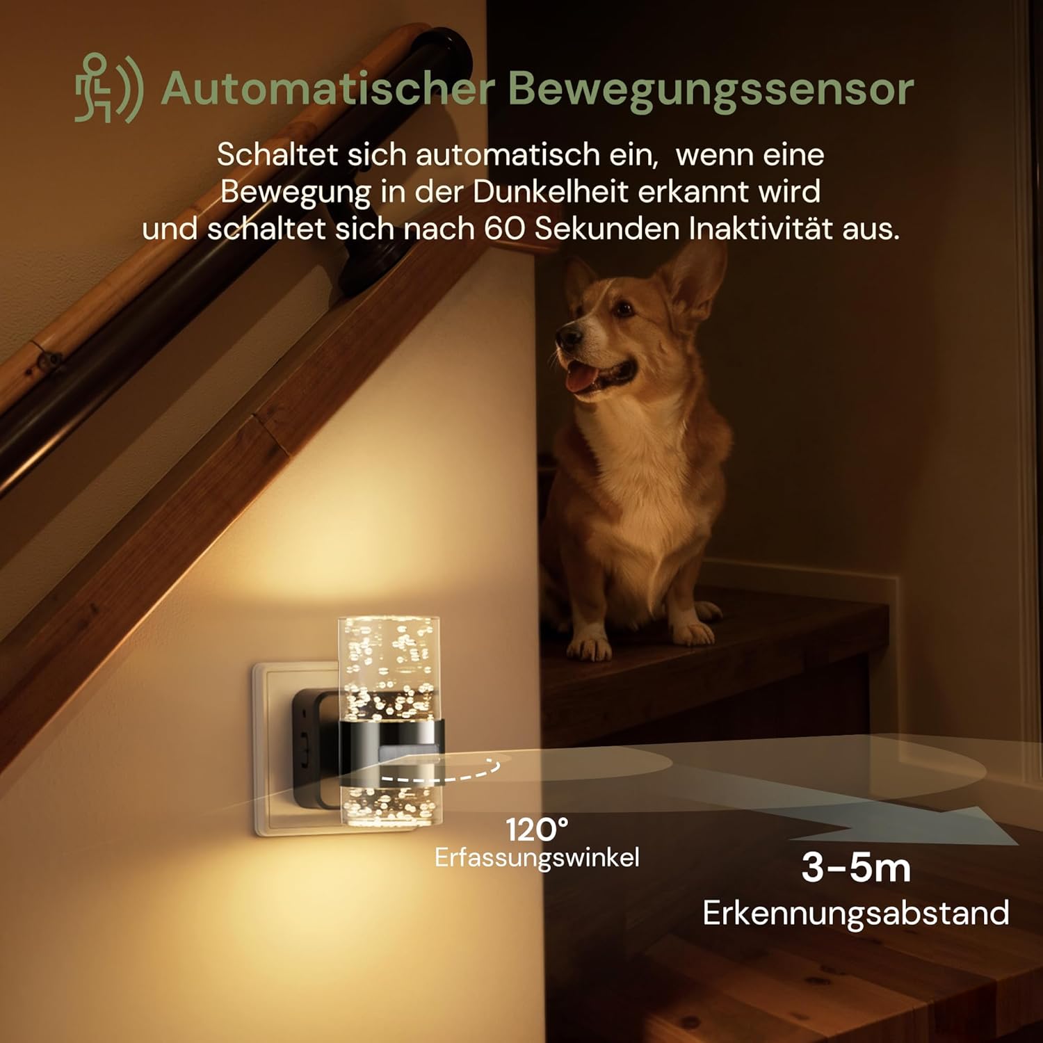Thumbnail 2 de LOHAS-LED Nachtlicht-Steckdose mit Bewegungssensor und 3 Modi (EIN/AUTO/AUS), warmweiß 3000K – schwarz