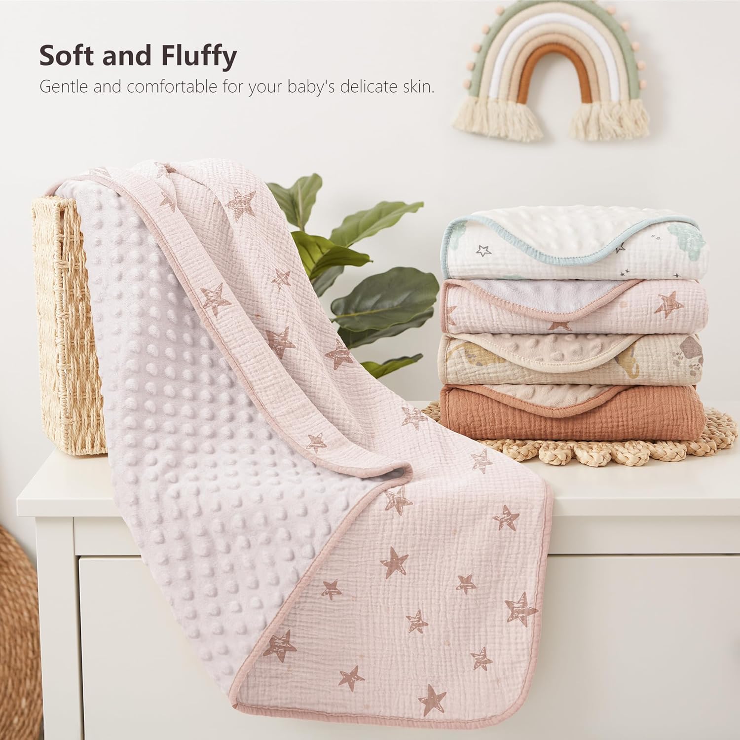 Detalle de Susurration Baby Blanket for Unisex - Pink Star 75x100 cm