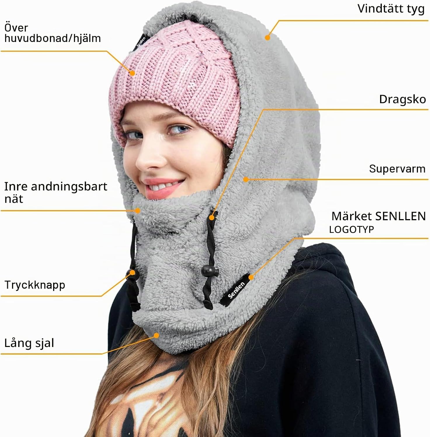 Detalle 2 de Senllen balaklava i fleece för vintern – vindtät och luftgenomsläpplig