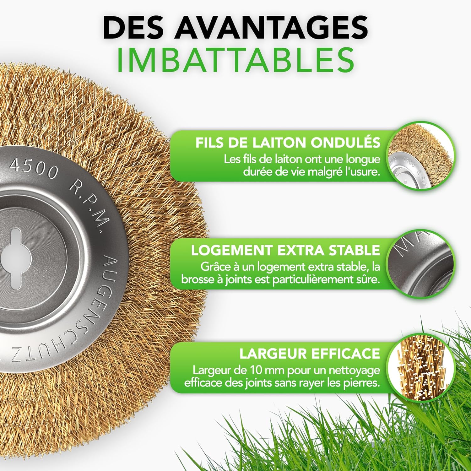 Detalle de GARLINGO Brosse à joints de rechange compatible (largeur 10 mm) pour brosses à joints Einhell BG-EG 1410, GC-EG 1410, GC-CC 18 Li