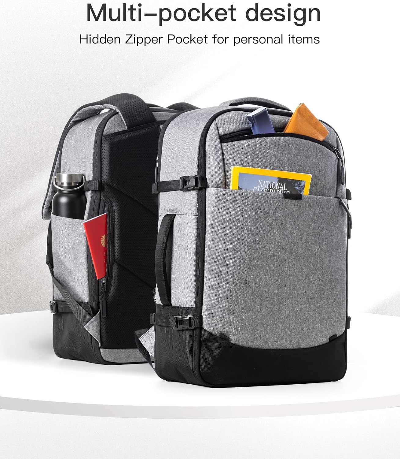 Detalle 2 de Inateck Lightour expandable cabin travel backpack (38.5–46.2L) with 17.3" laptop compartment